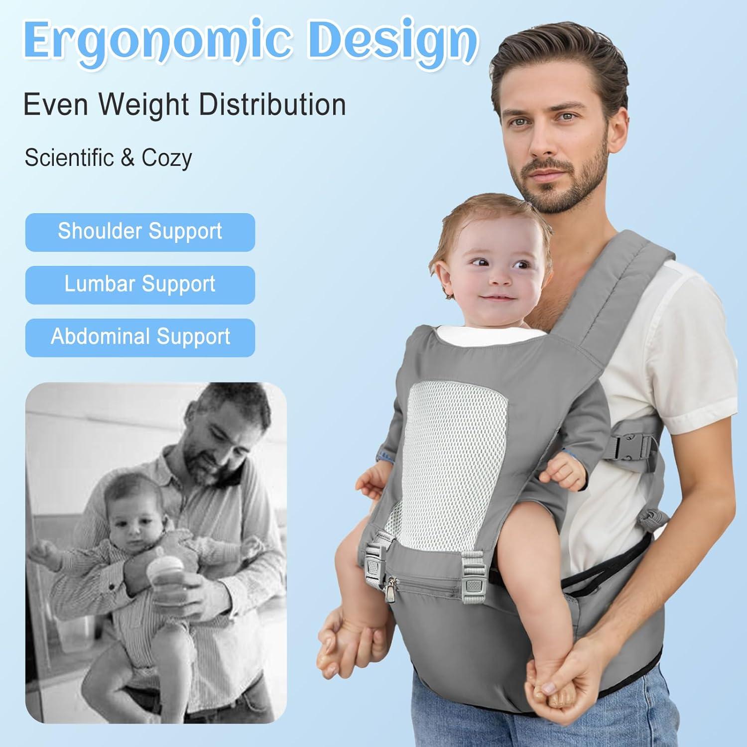 Portabebés 2 en 1 Ergonomico para Bebés hasta 20 kg - Gris