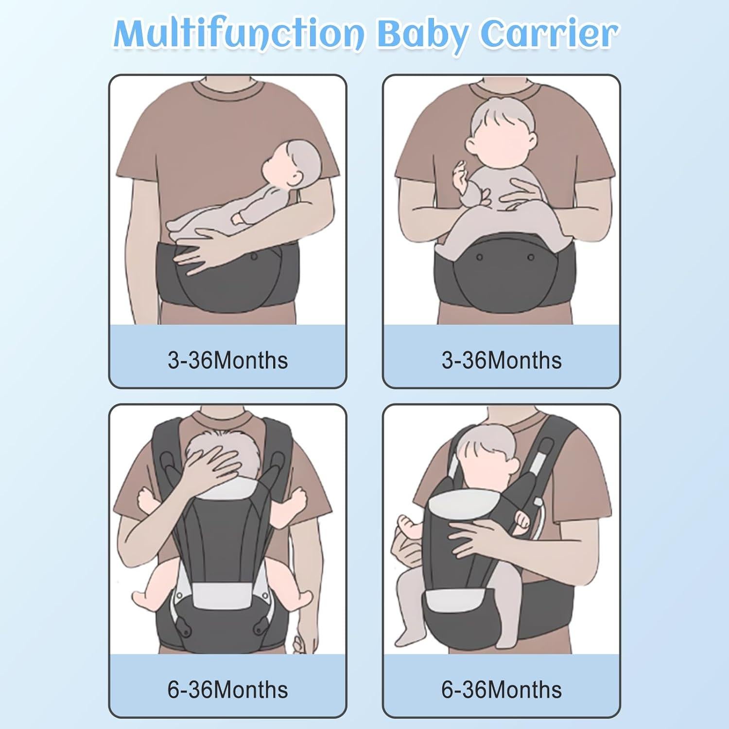 Portabebés 2 en 1 Ergonomico para Bebés hasta 20 kg - Gris