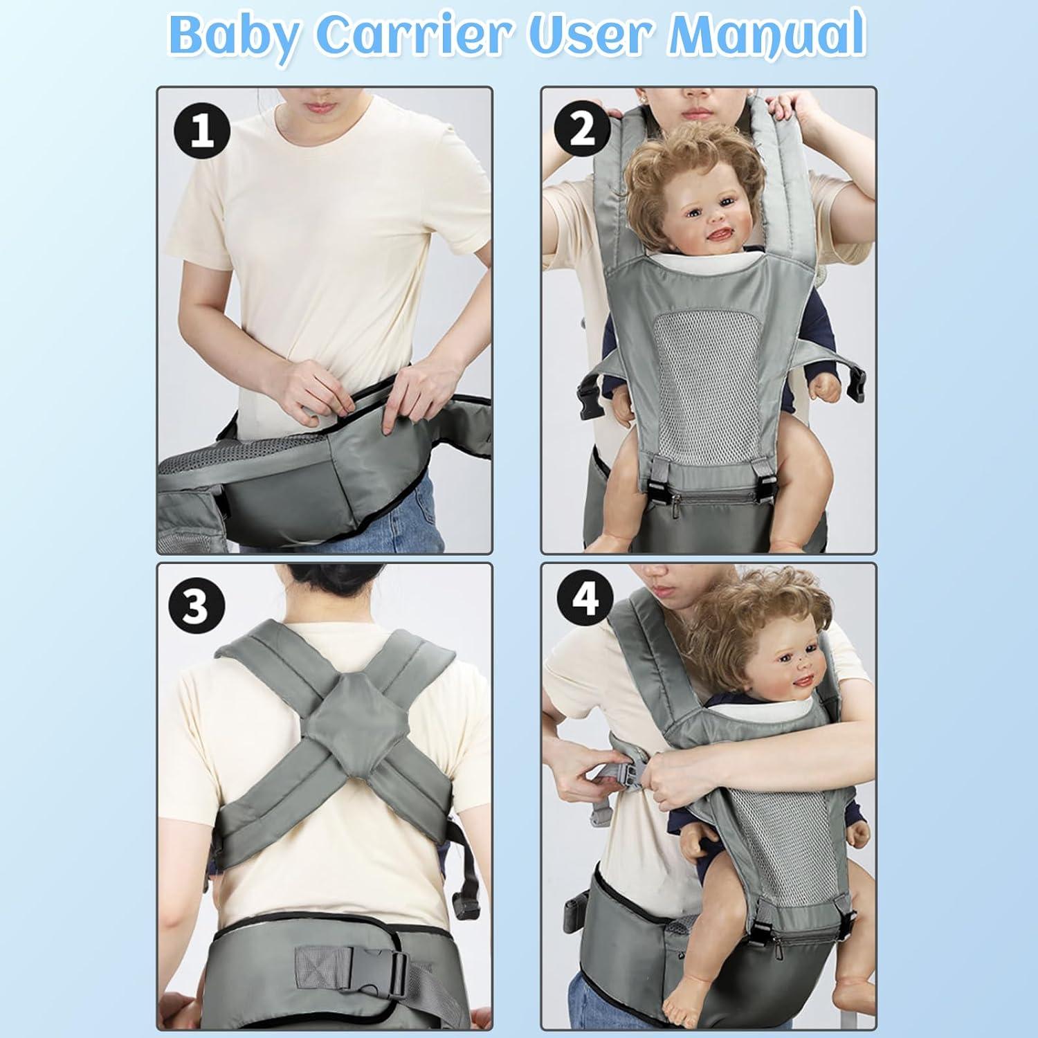 Portabebés 2 en 1 Ergonomico para Bebés hasta 20 kg - Gris