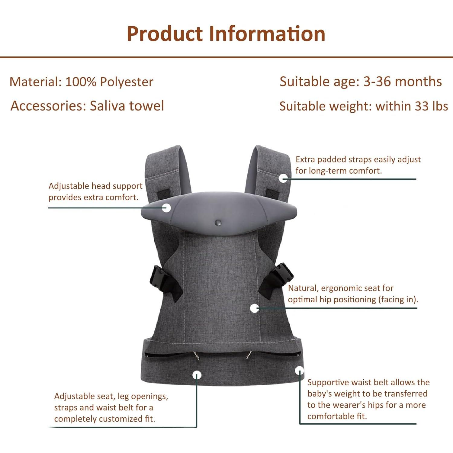 Transportador Ergonómico IULONEE 4-en-1 para Bebés Gris