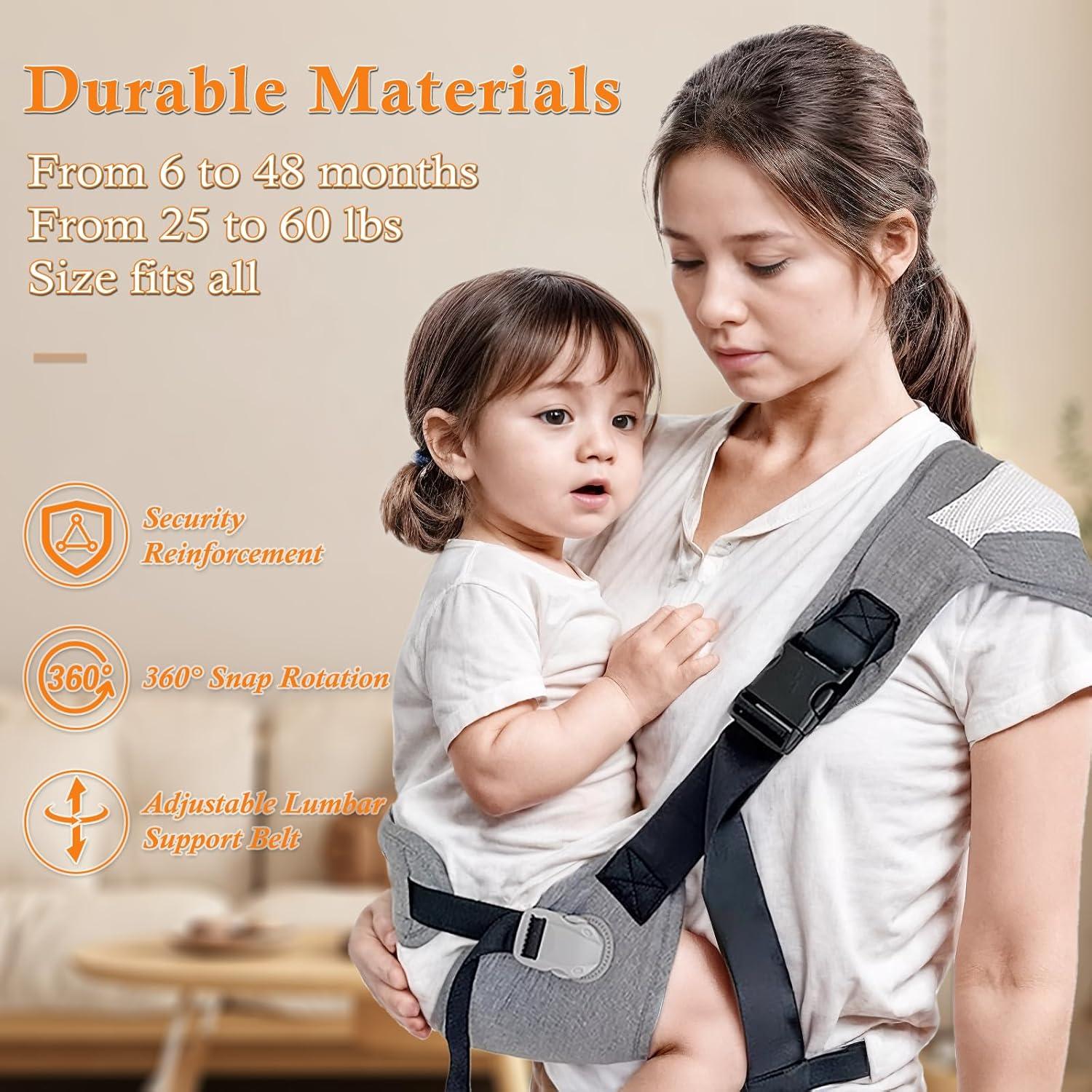 Portabebés Ajustable Gris - Para Niños de 6 a 48 Meses, 25 kg