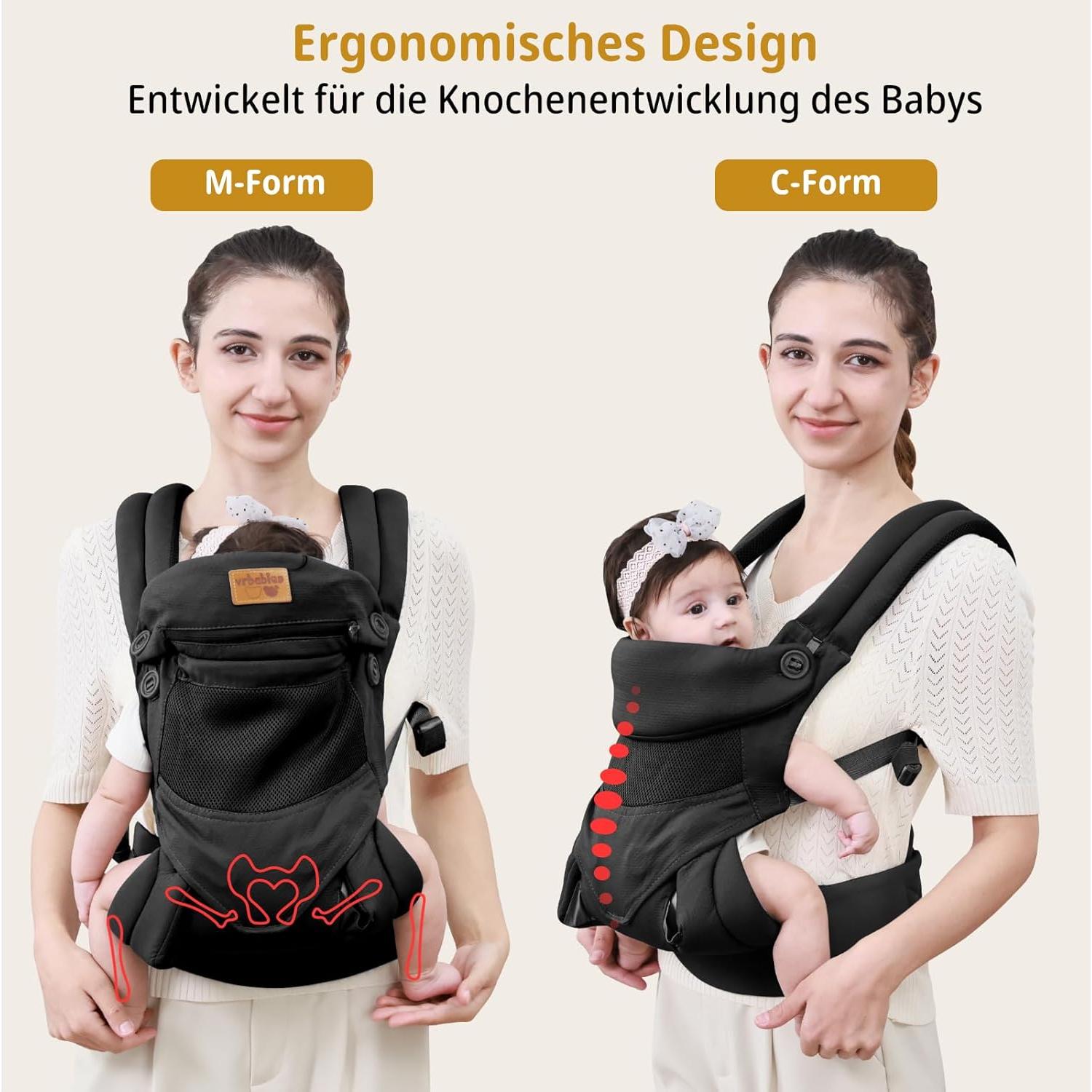 Portabebés ergonómico VRBabies negro para 3.6-18 kg