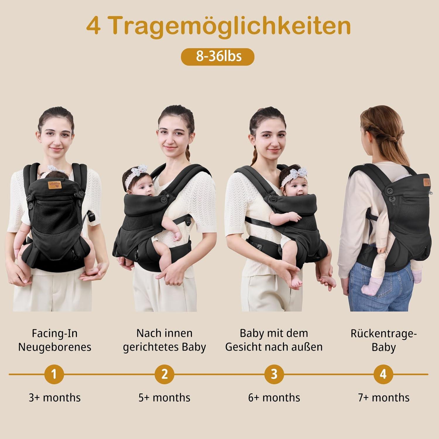 Portabebés ergonómico VRBabies negro para 3.6-18 kg