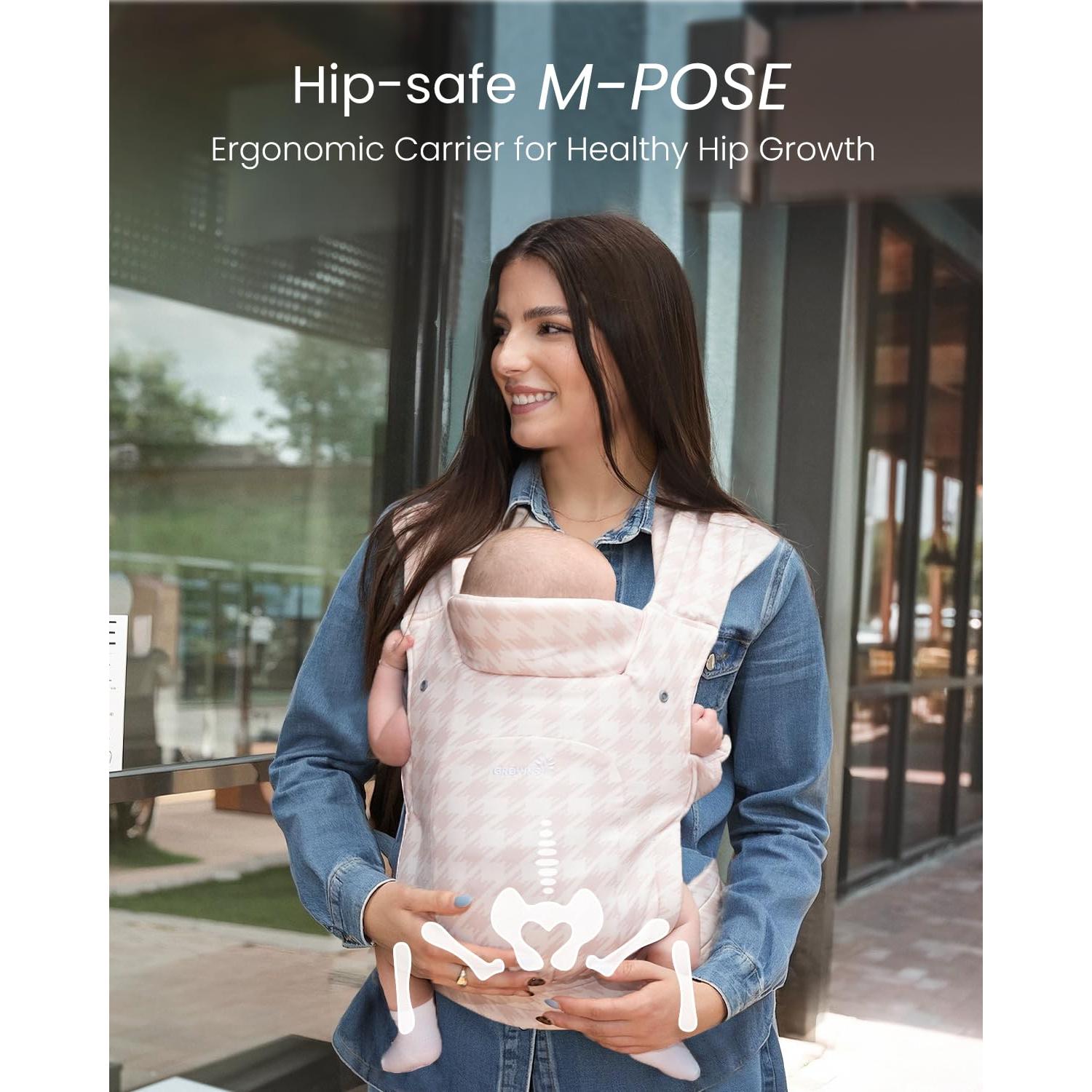 Portabebés GROWNSY Ergonómico Tweed Rosa y Negro