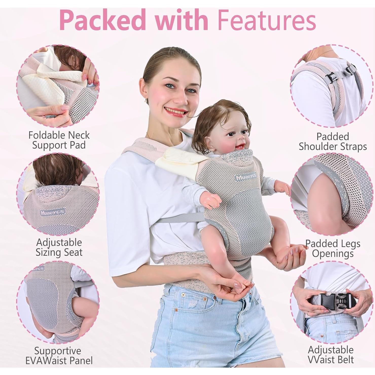 Portabebés ergonómico Rosa Claro para 3.2-15 kg - Algodón