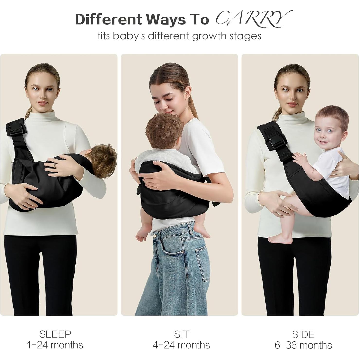 Portabebés tipo fular Mamá y Bebé, Negro, 3.2-13.6 kg