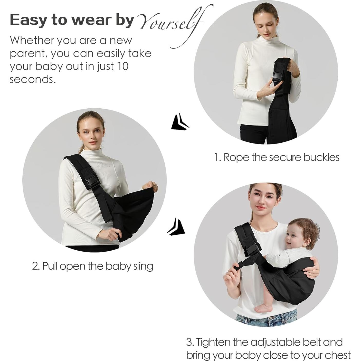 Portabebés tipo fular Mamá y Bebé, Negro, 3.2-13.6 kg