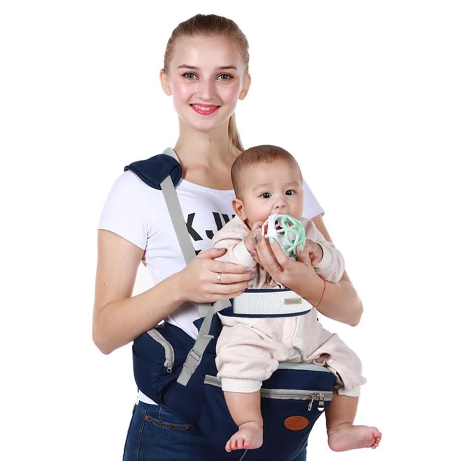 Portabebés con Asiento para Cadera Azul Oscuro - Ergonomía y Almacenamiento