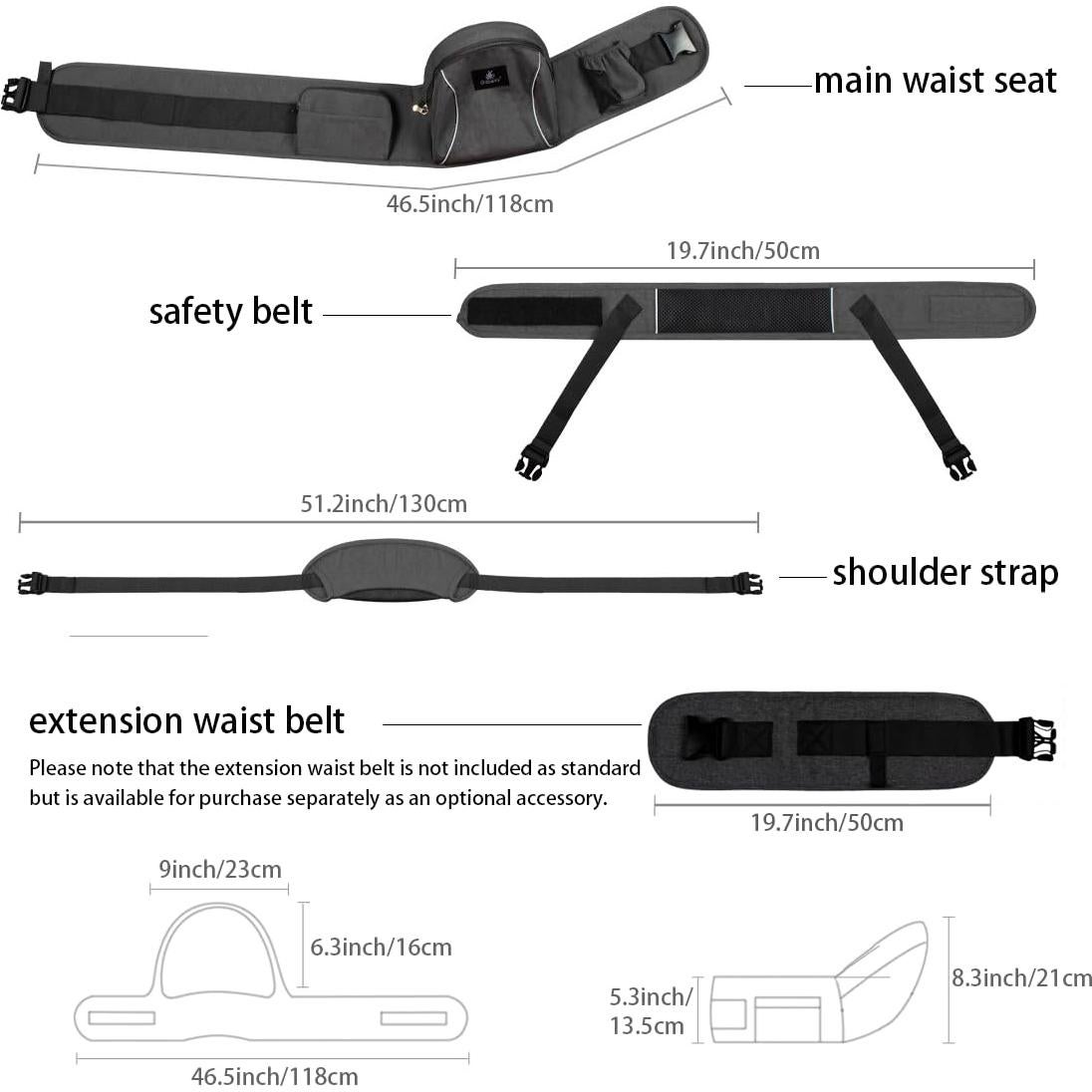 Portabebés con Asiento para Cadera Azul Oscuro - Ergonomía y Almacenamiento