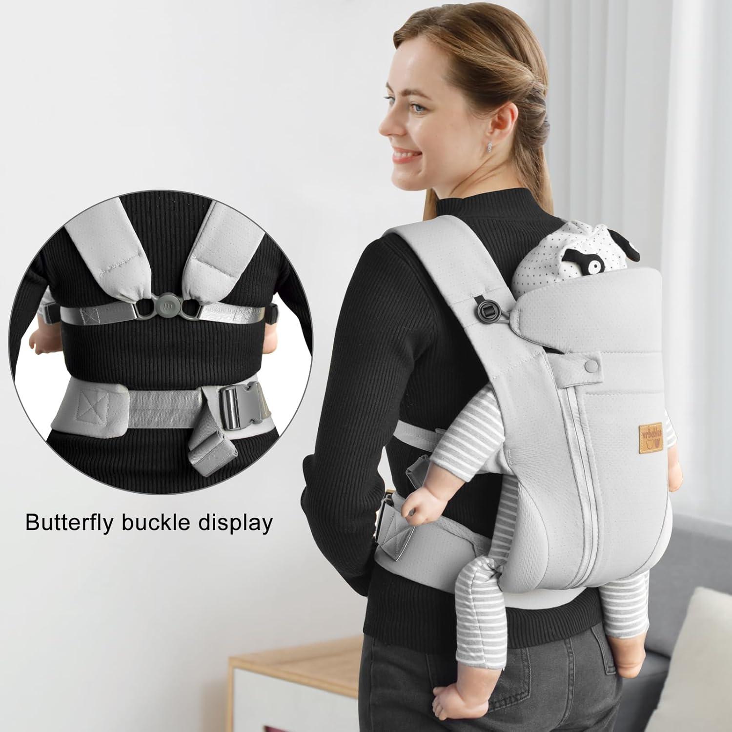Portabebés Ergonómico Vrbabies Mejorado con Cinturón - Gris Claro
