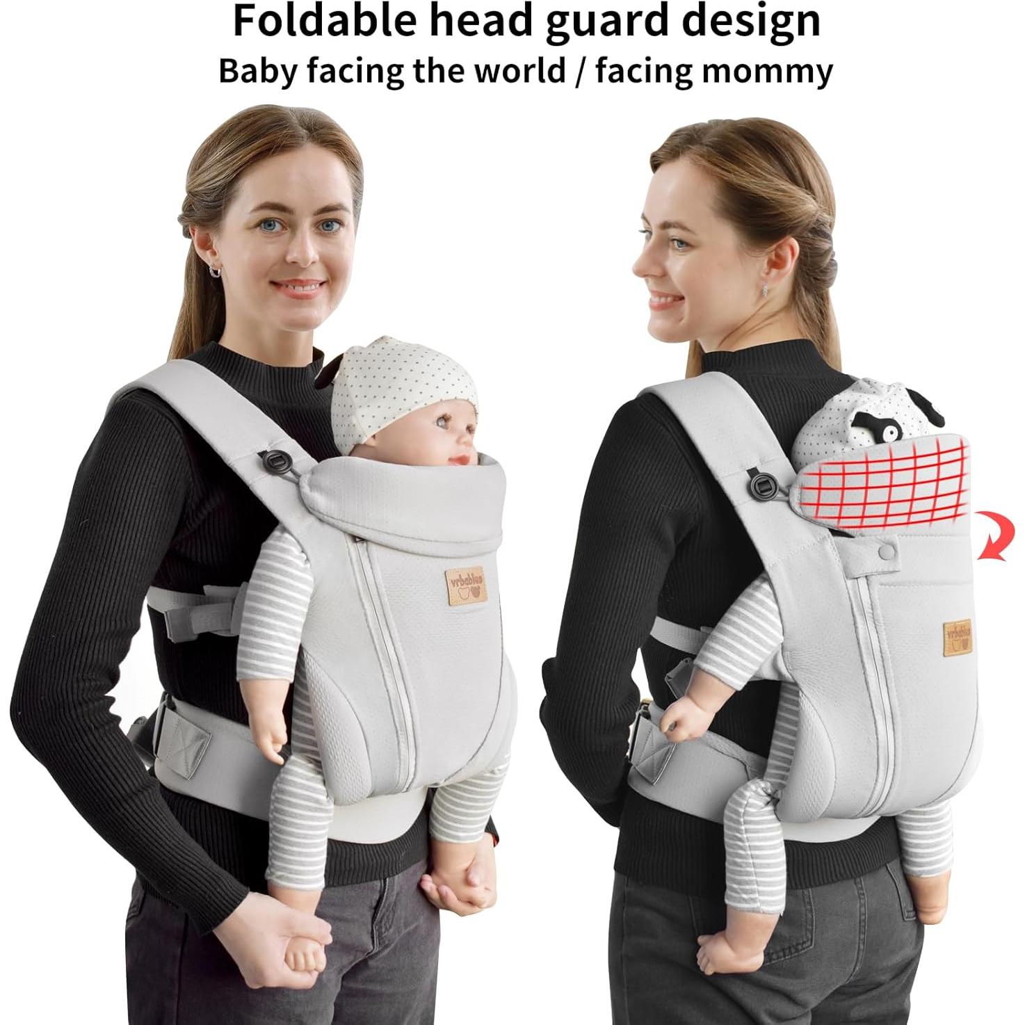 Portabebés Ergonómico Vrbabies Mejorado con Cinturón - Gris Claro