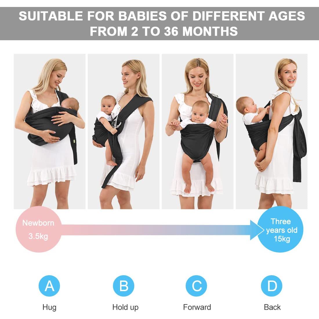 Fular Portabebés Ergonomico Negro - Hasta 16.3kg - Ajustable