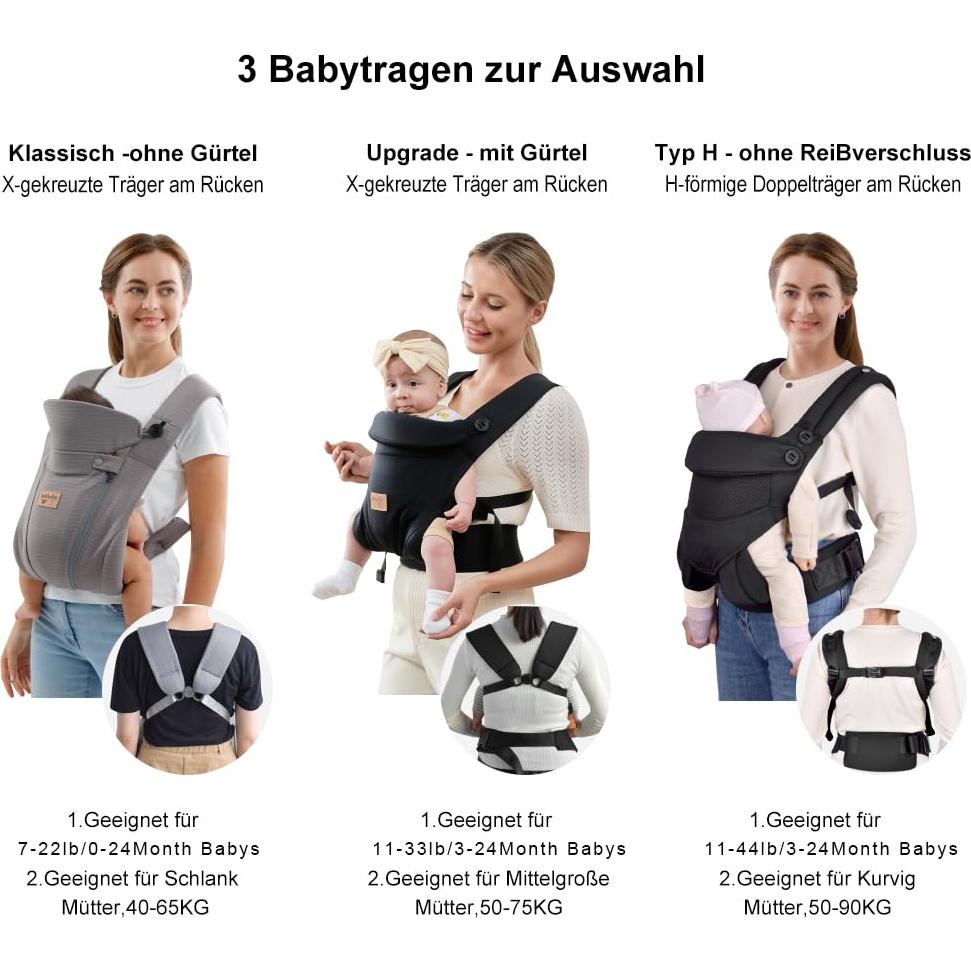 Portabebés Ergonómico Vrbabies Mejorado Negro con Cinturón