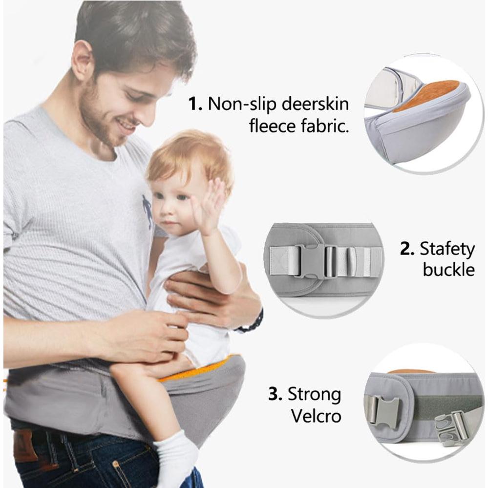 Portabebés Ergonomico ANGELBB Gris con Asiento de Cadera Ajustable