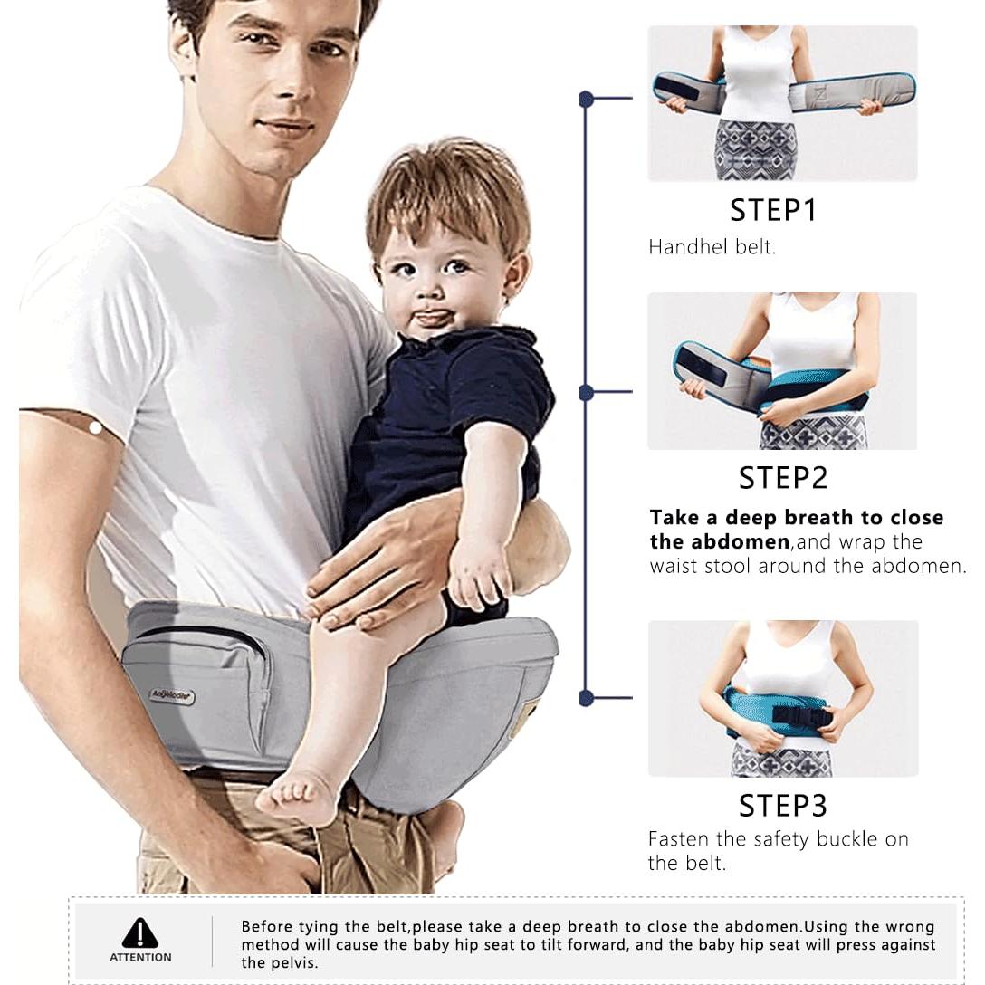 Portabebés Ergonomico ANGELBB Gris con Asiento de Cadera Ajustable