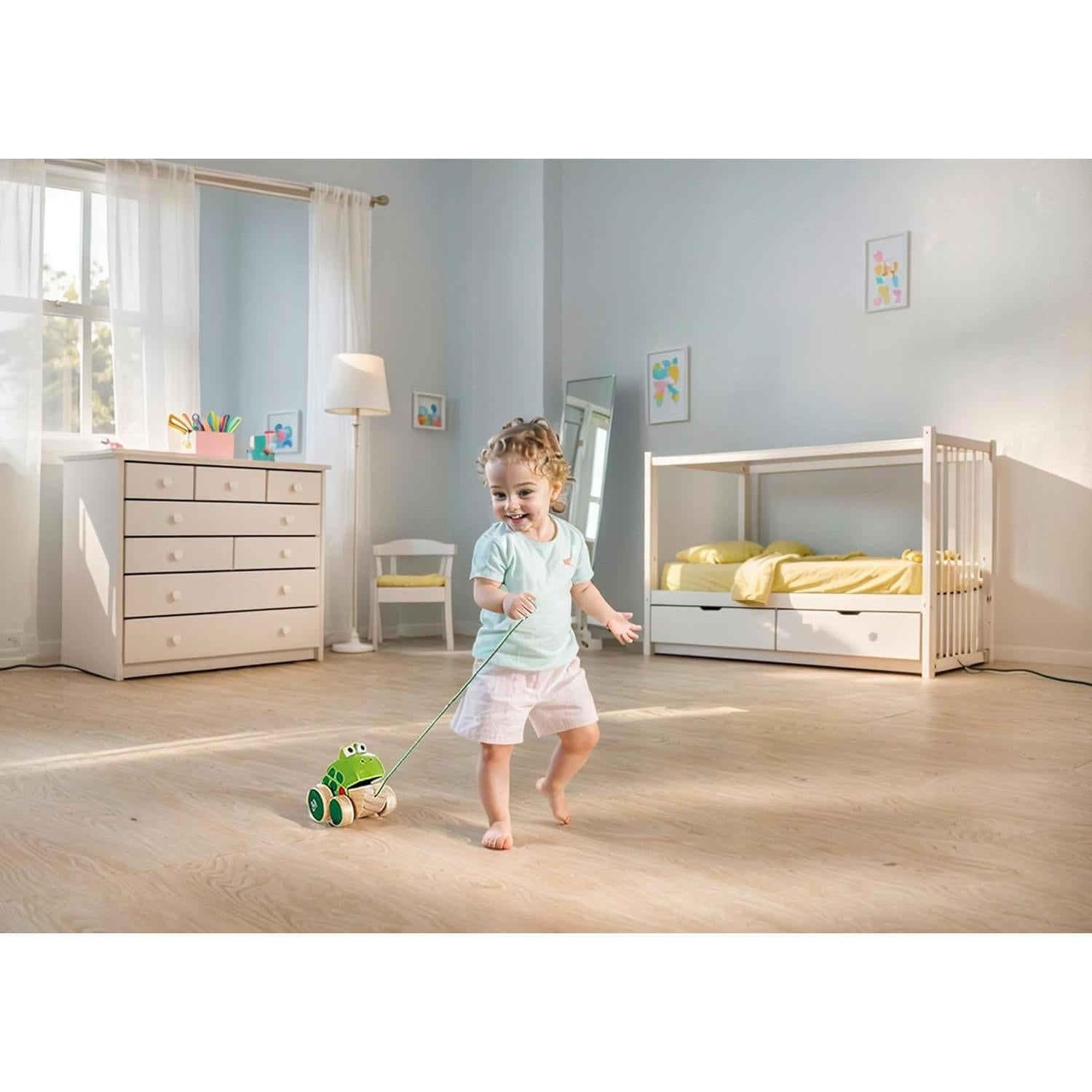 Juguete de Madera Rana Tirar-Atrás Hape - 200g, 11.7x8.4x9.7cm