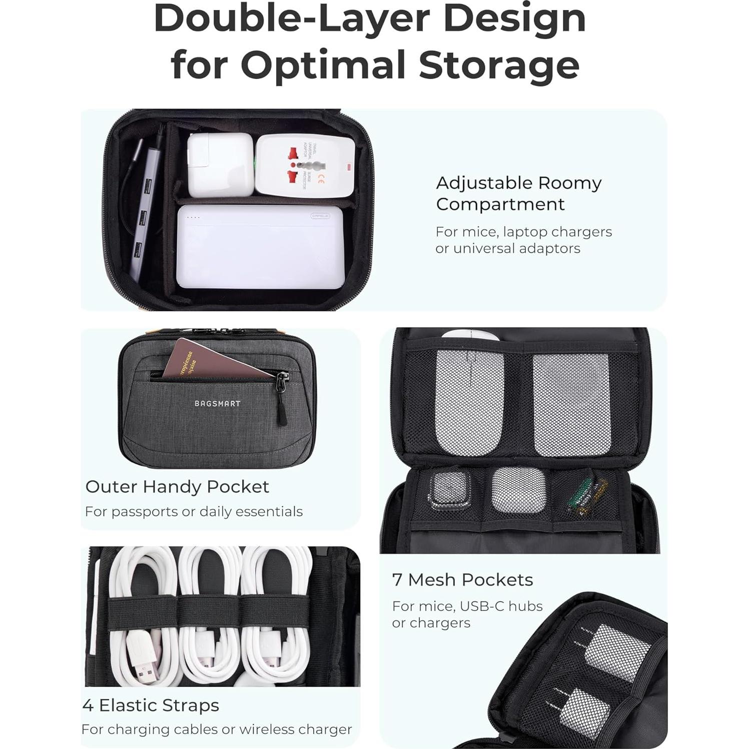 Organizador de Cables de Viaje BAGSMART Expandible 21cm Negro