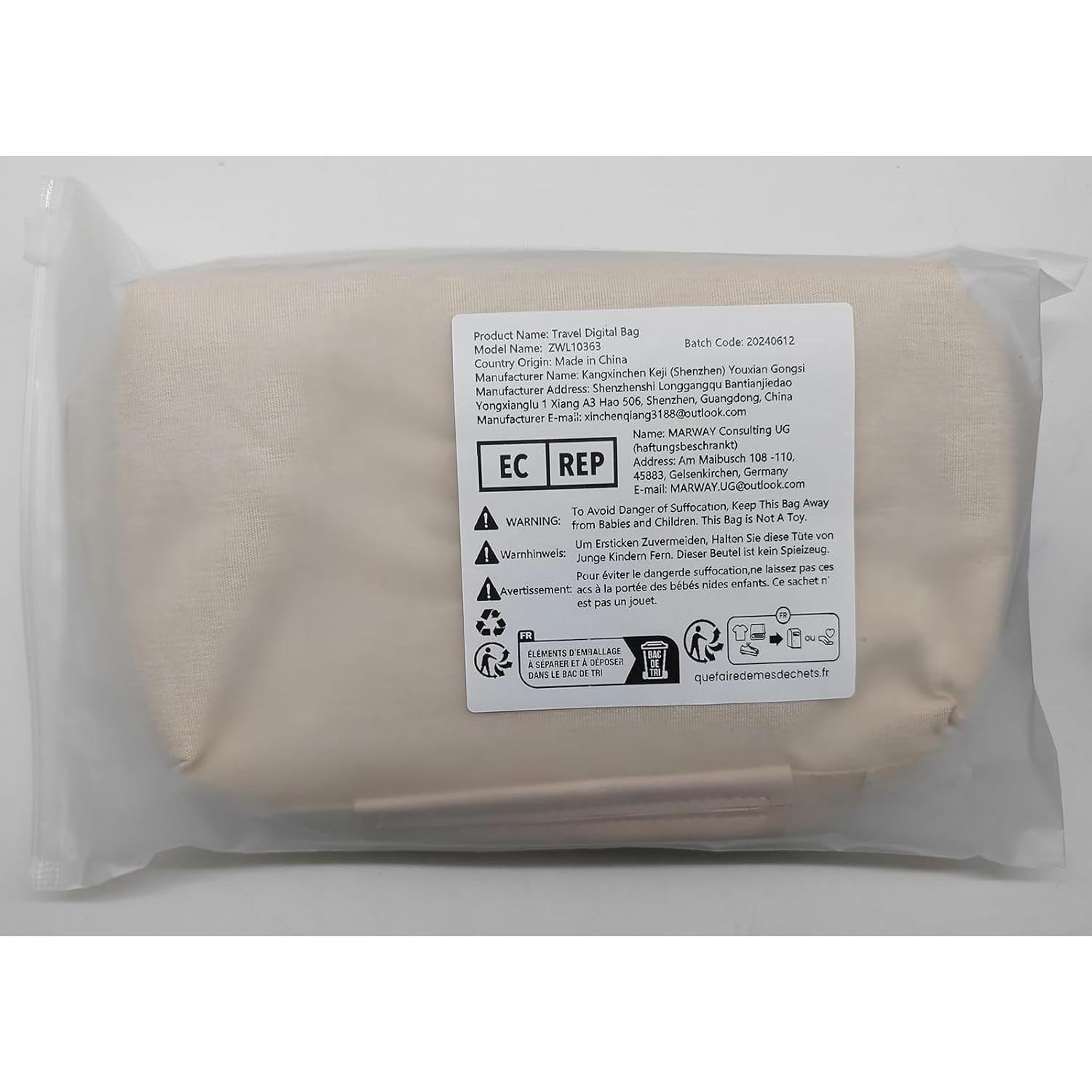 Organizador de Electrónicos Kaxich Beige, Estuche Impermeable 23x14x9.5cm