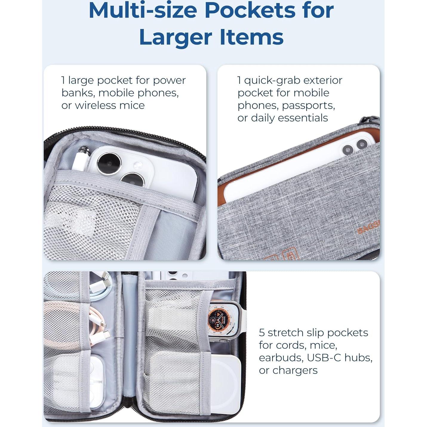 Organizador de Cables BAGSMART Gris Compacto para Viaje