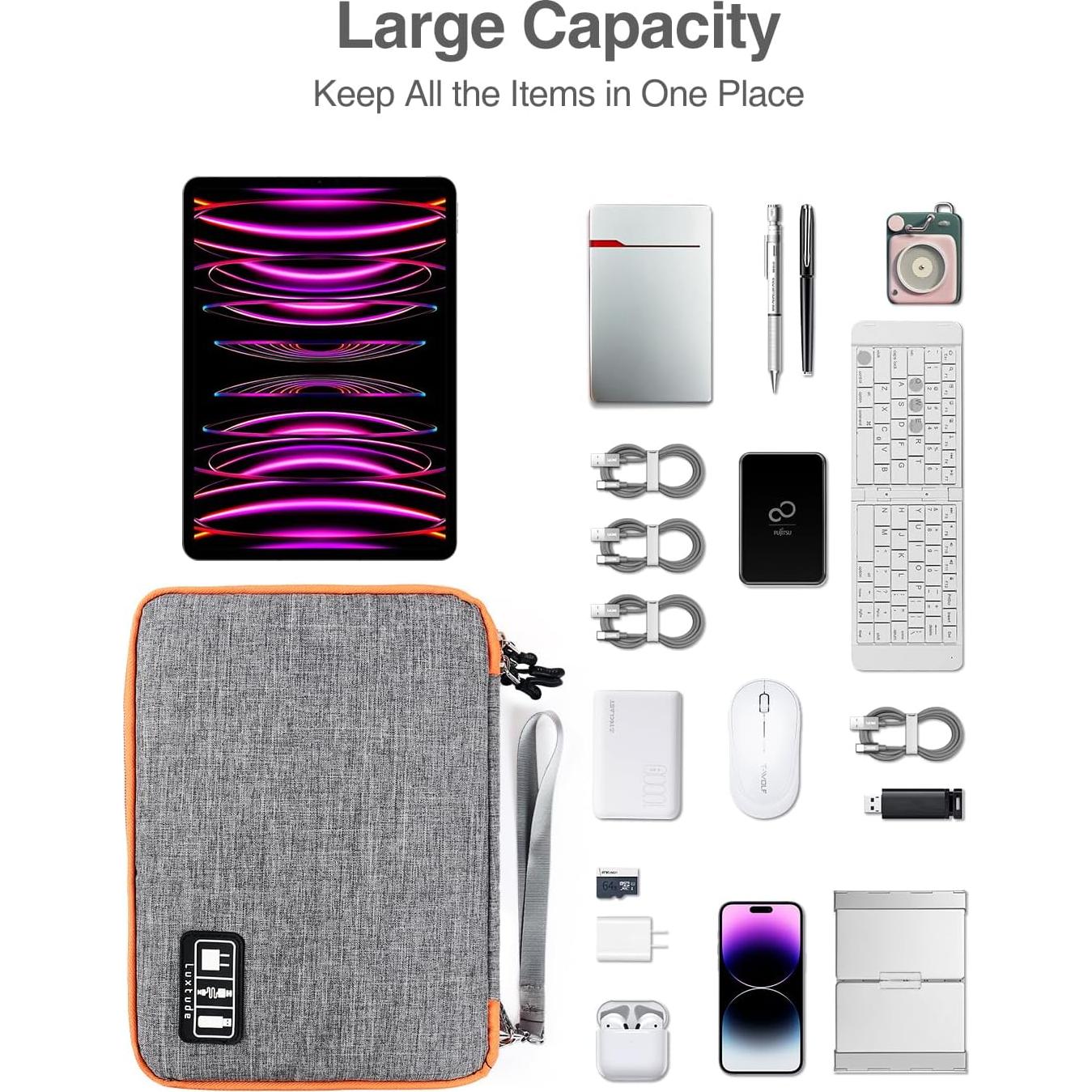 Funda Organizadora de Cables Luxtude Grande Gris 28.4x21.1cm