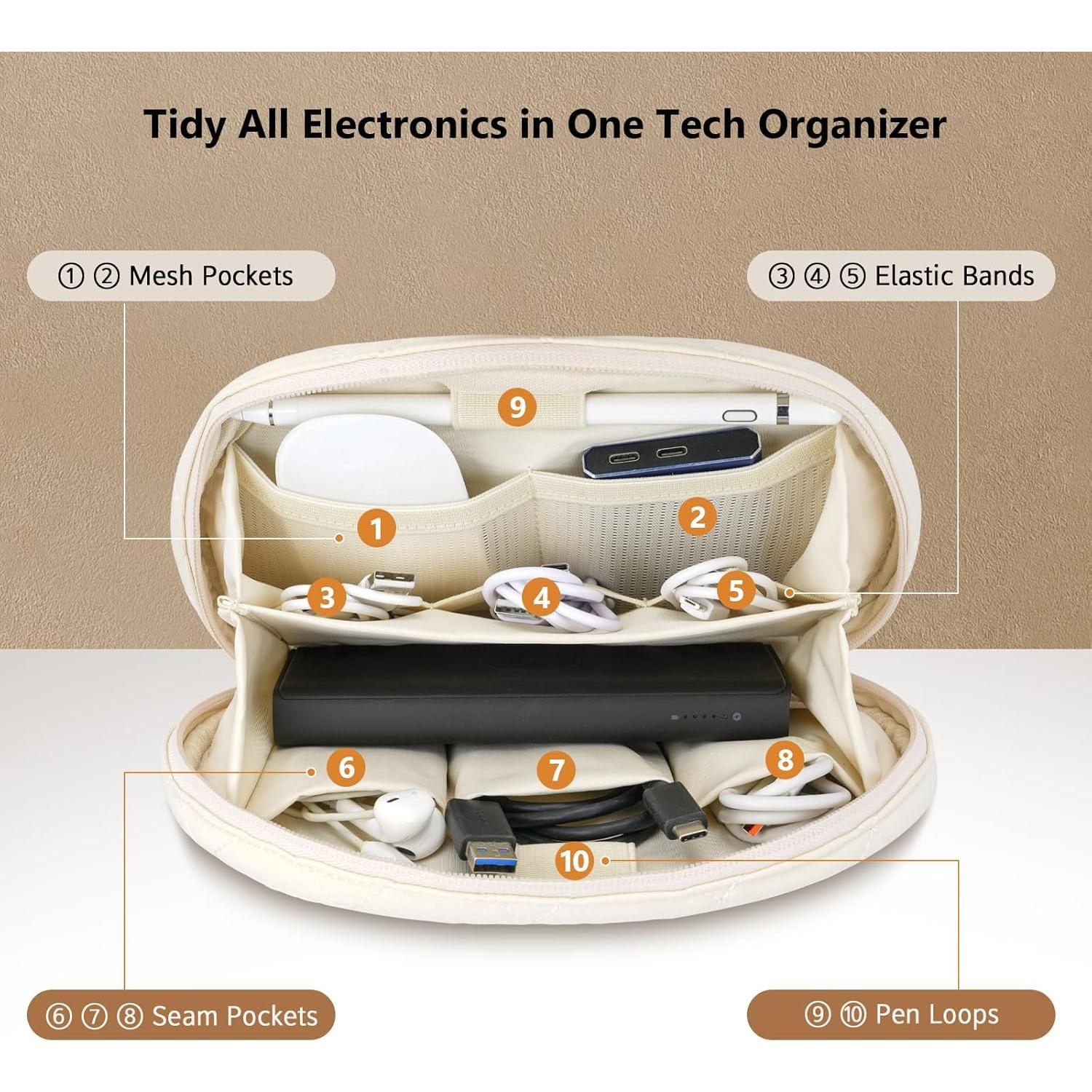 Organizador de Cables Dadanism Beige 22x13x2.5cm para Viaje