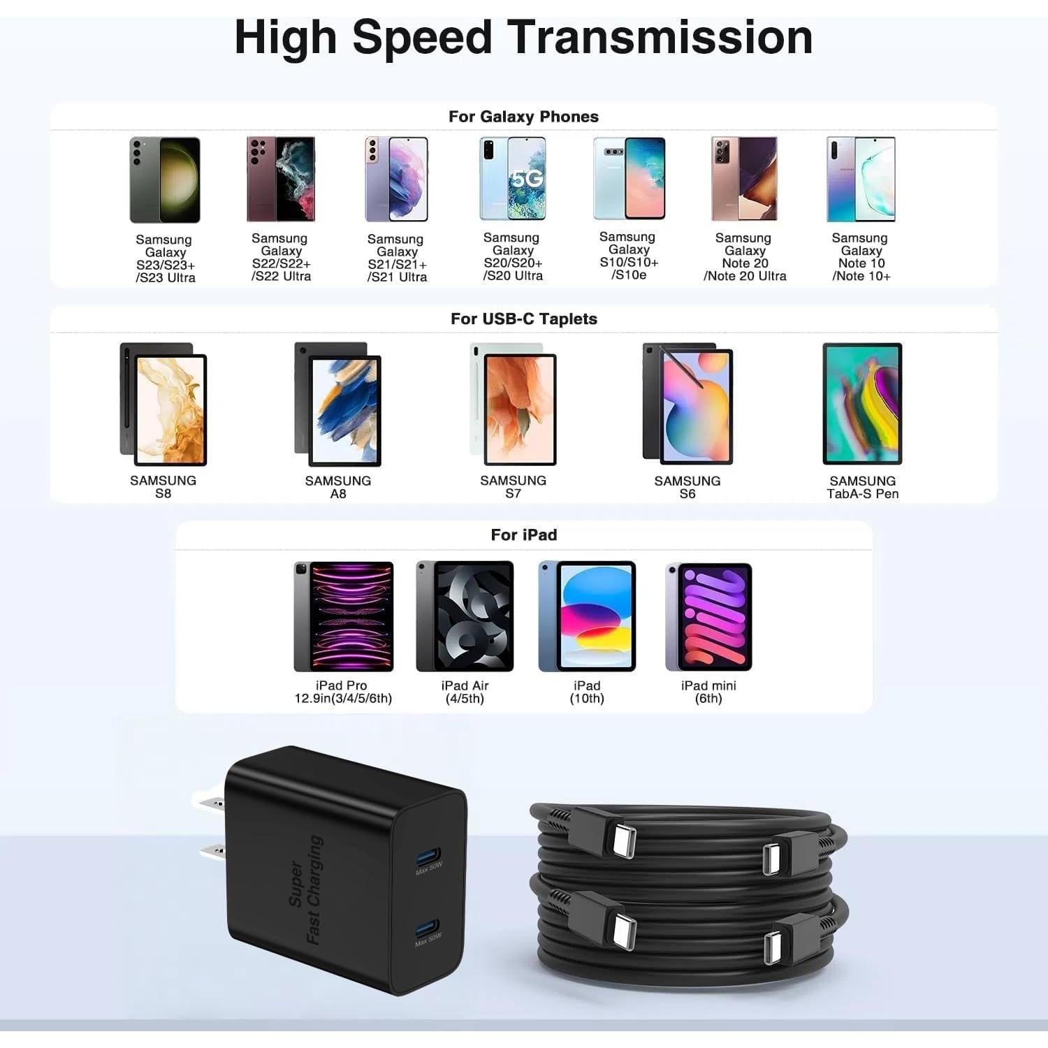 Cargador Rápido 45W Qalirvis con Cable USB C 10FT Doble Puerto