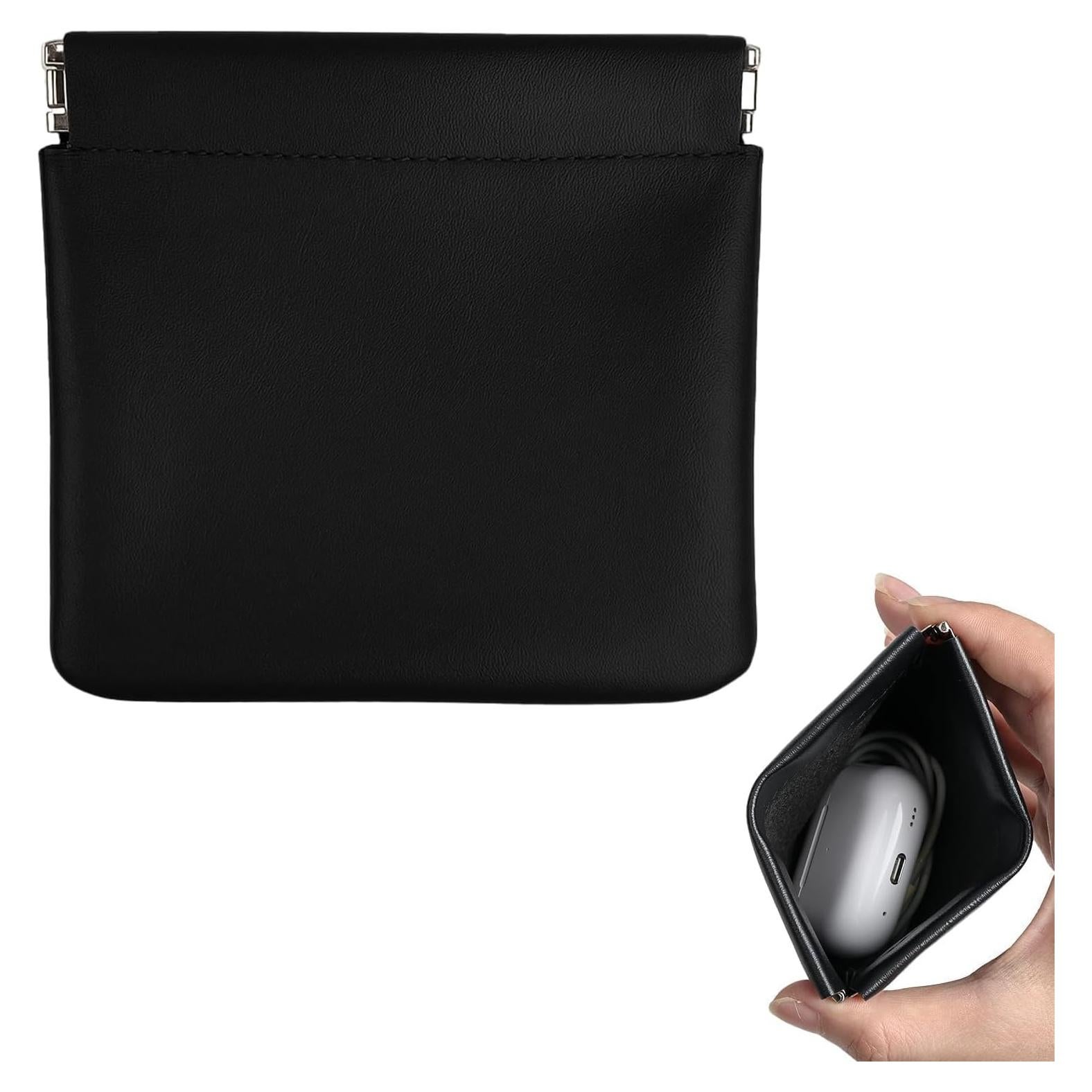 1 Pack PU Leather Electronics Organizer Travel Case for Airpods, Earbud, Data Cable, Charger, Key, Change, Lipstick. Earbuds Case, Cord Organizer Travel, Tech Pouch (Black)