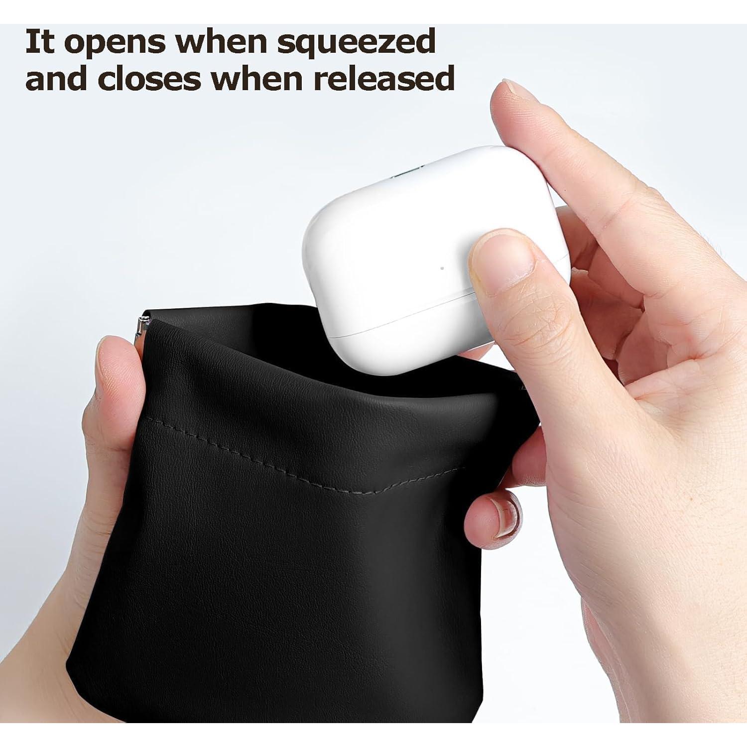 1 Pack PU Leather Electronics Organizer Travel Case for Airpods, Earbud, Data Cable, Charger, Key, Change, Lipstick. Earbuds Case, Cord Organizer Travel, Tech Pouch (Black)