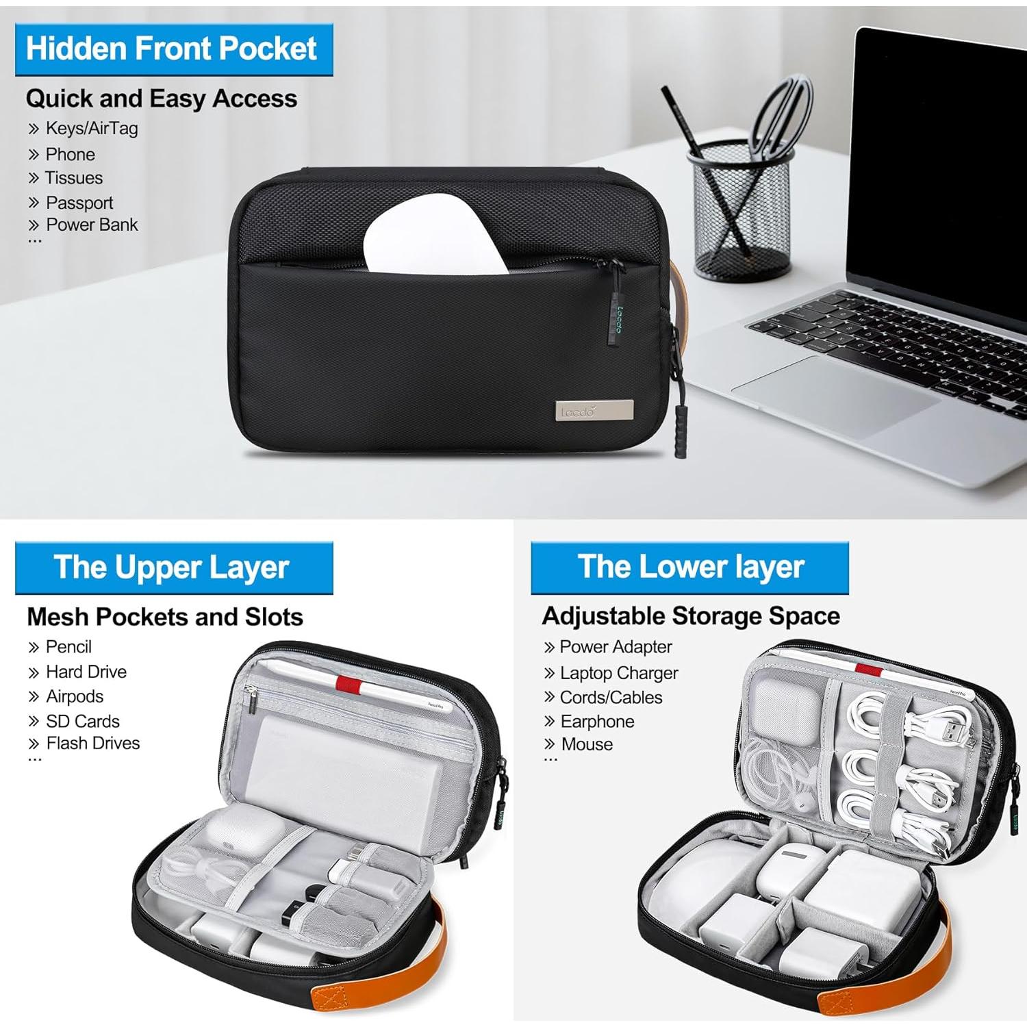 Estuche Organizador de Cables Lacdo Negro 3 Capas Portátil