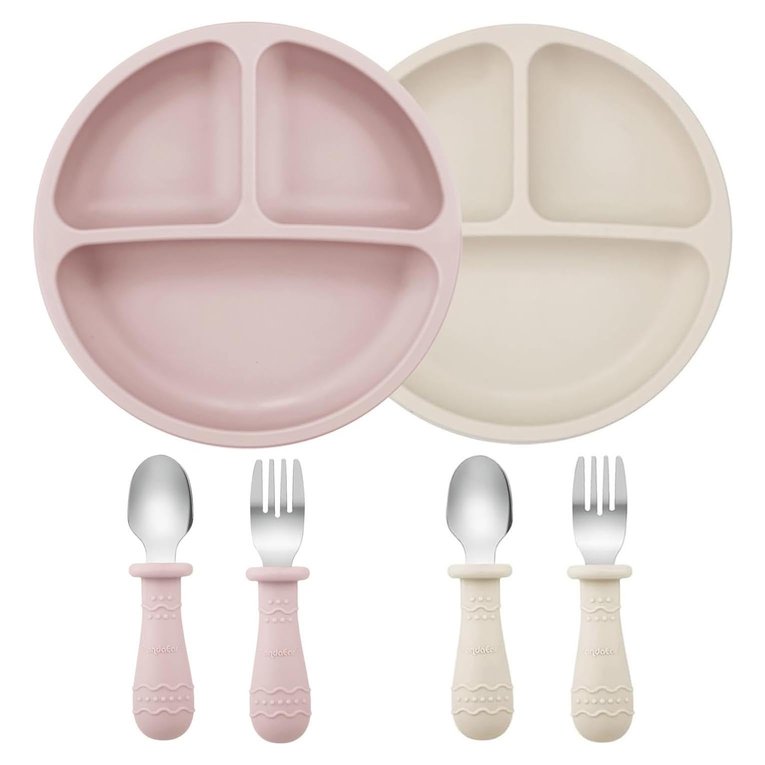 Juego de Vajilla para Niños PandaEar - 2 Platos de Silicona y 4 Utensilios