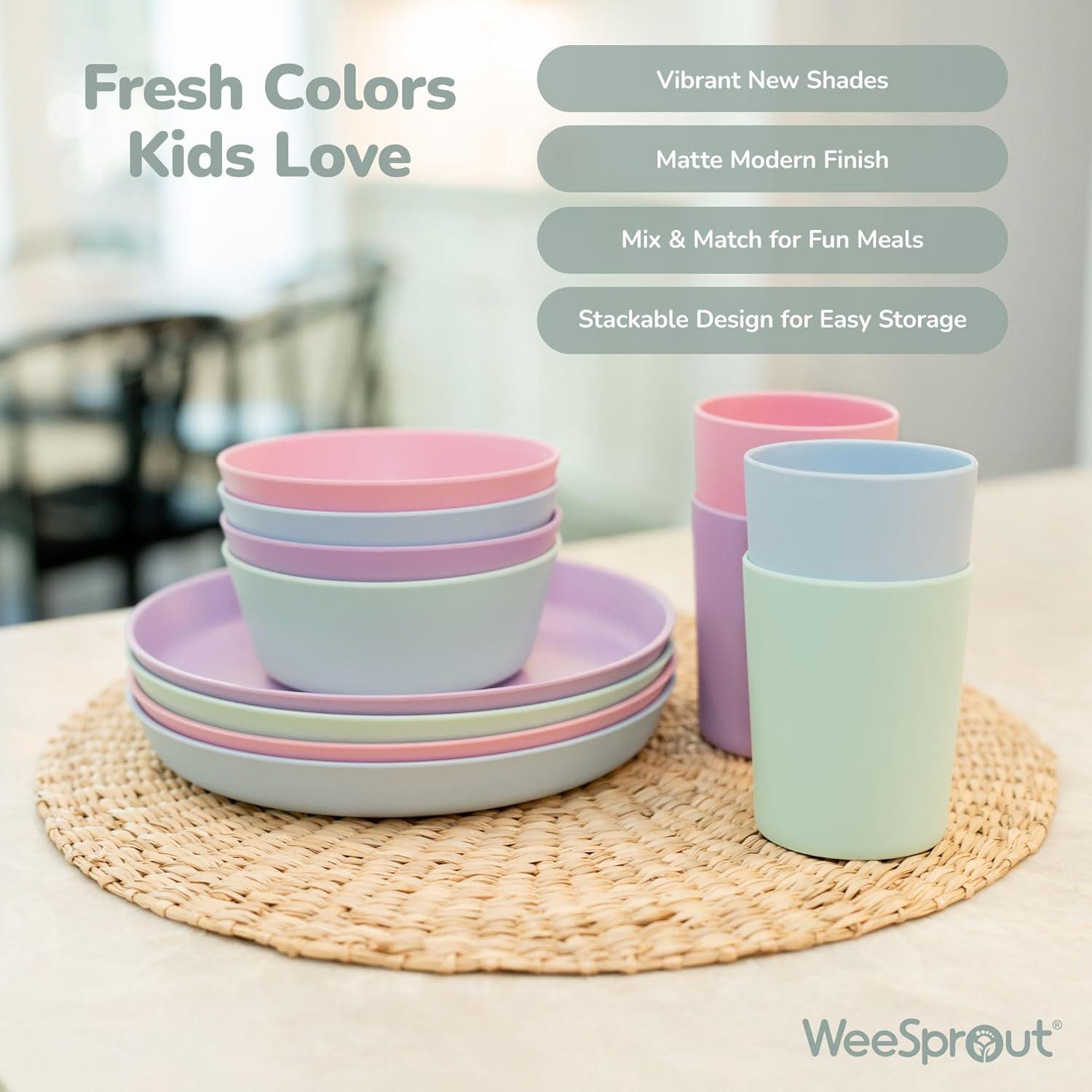 Set de 4 Platos de Bambú WeeSprout para Niños - Apto Lavavajillas
