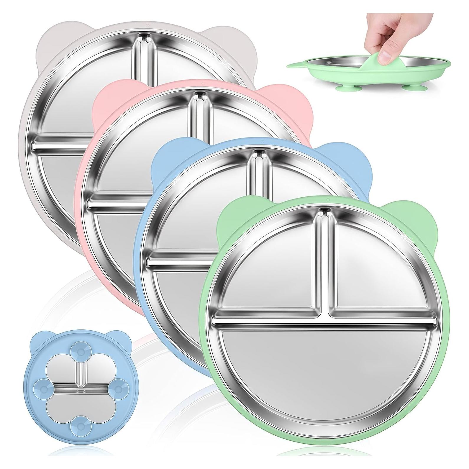 Juego de 4 Platos de Acero Inoxidable KLCKH para Niños 22.86 cm