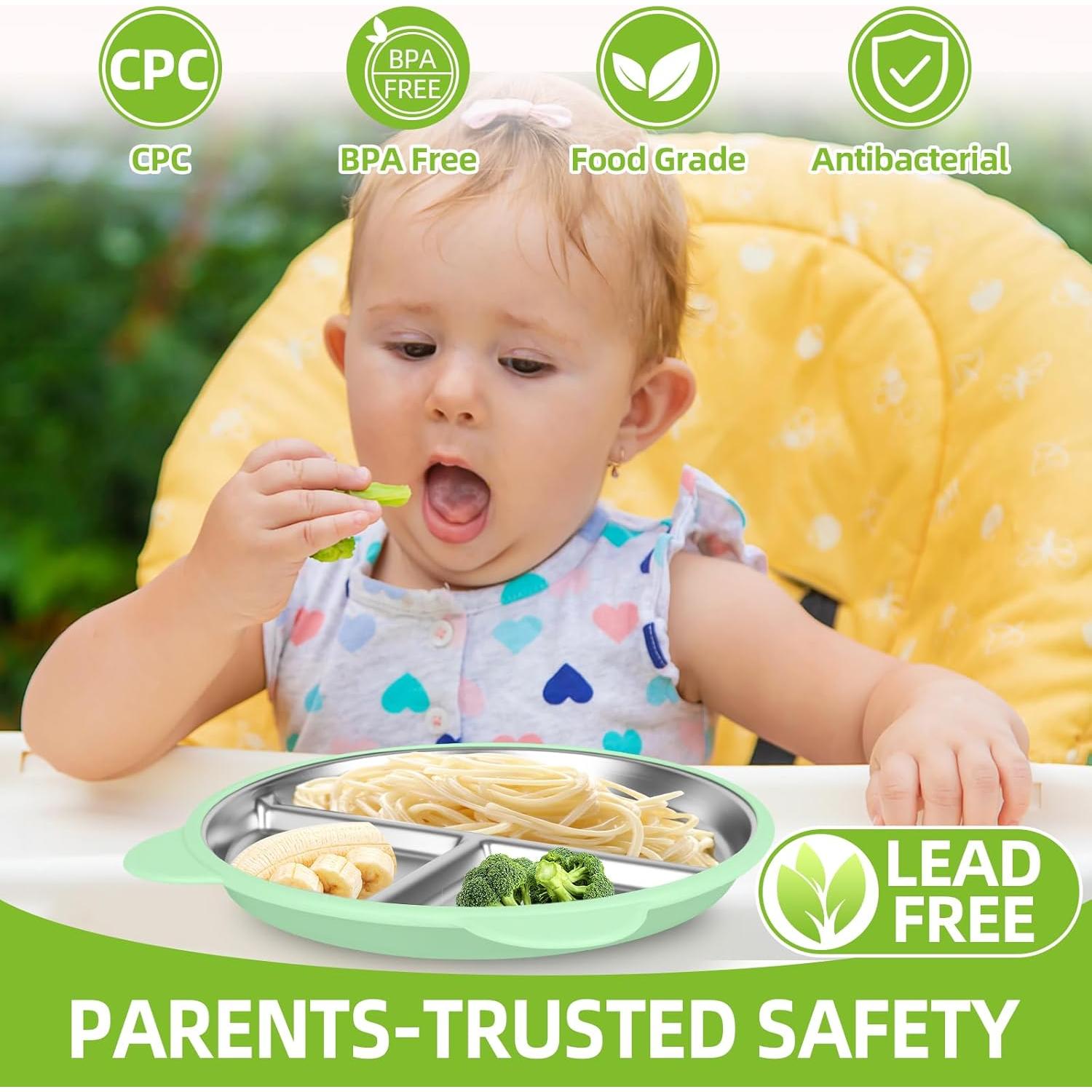 Juego de 4 Platos de Acero Inoxidable KLCKH para Niños 22.86 cm