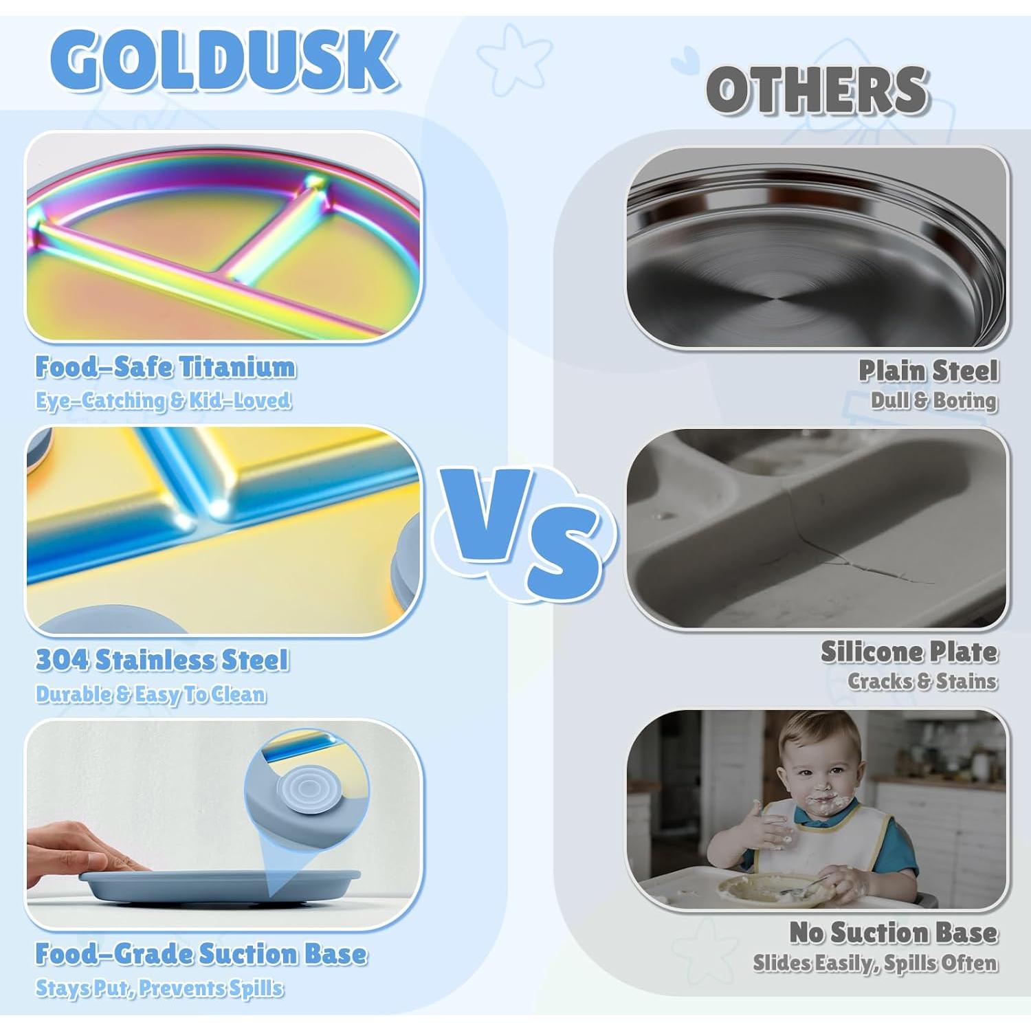 Platos para Bebés Goldusk 23 cm Acero Inoxidable Arcoíris 2pcs