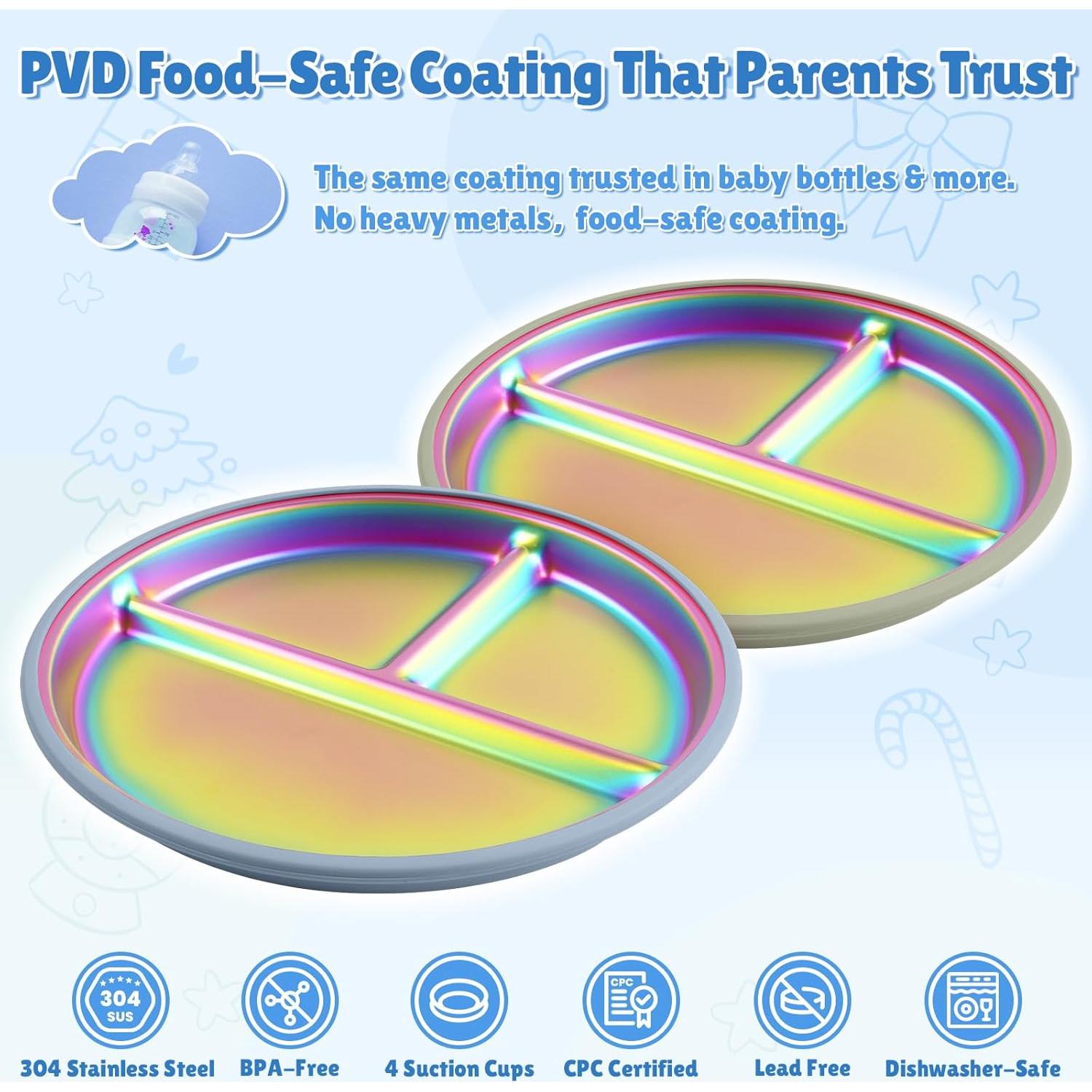 Platos para Bebés Goldusk 23 cm Acero Inoxidable Arcoíris 2pcs