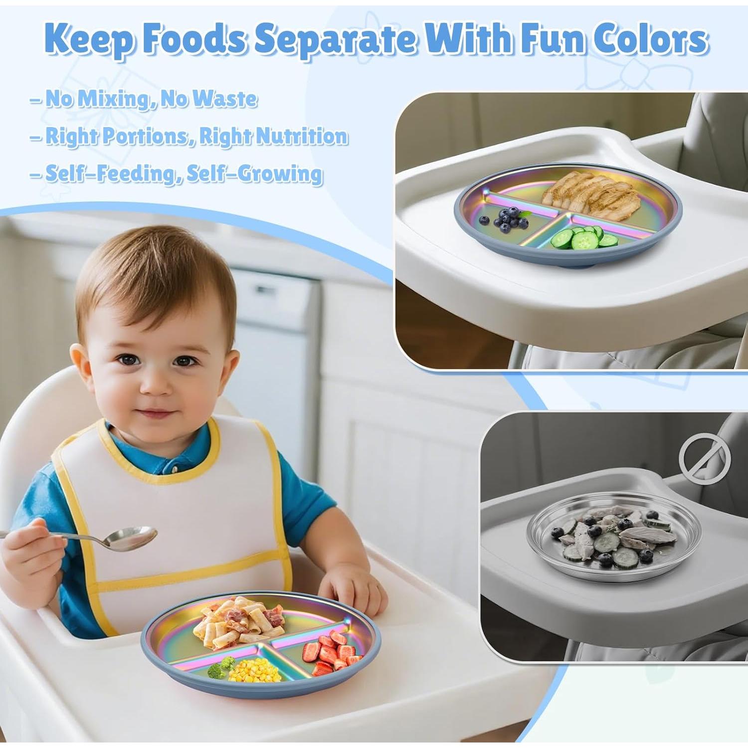 Platos para Bebés Goldusk 23 cm Acero Inoxidable Arcoíris 2pcs