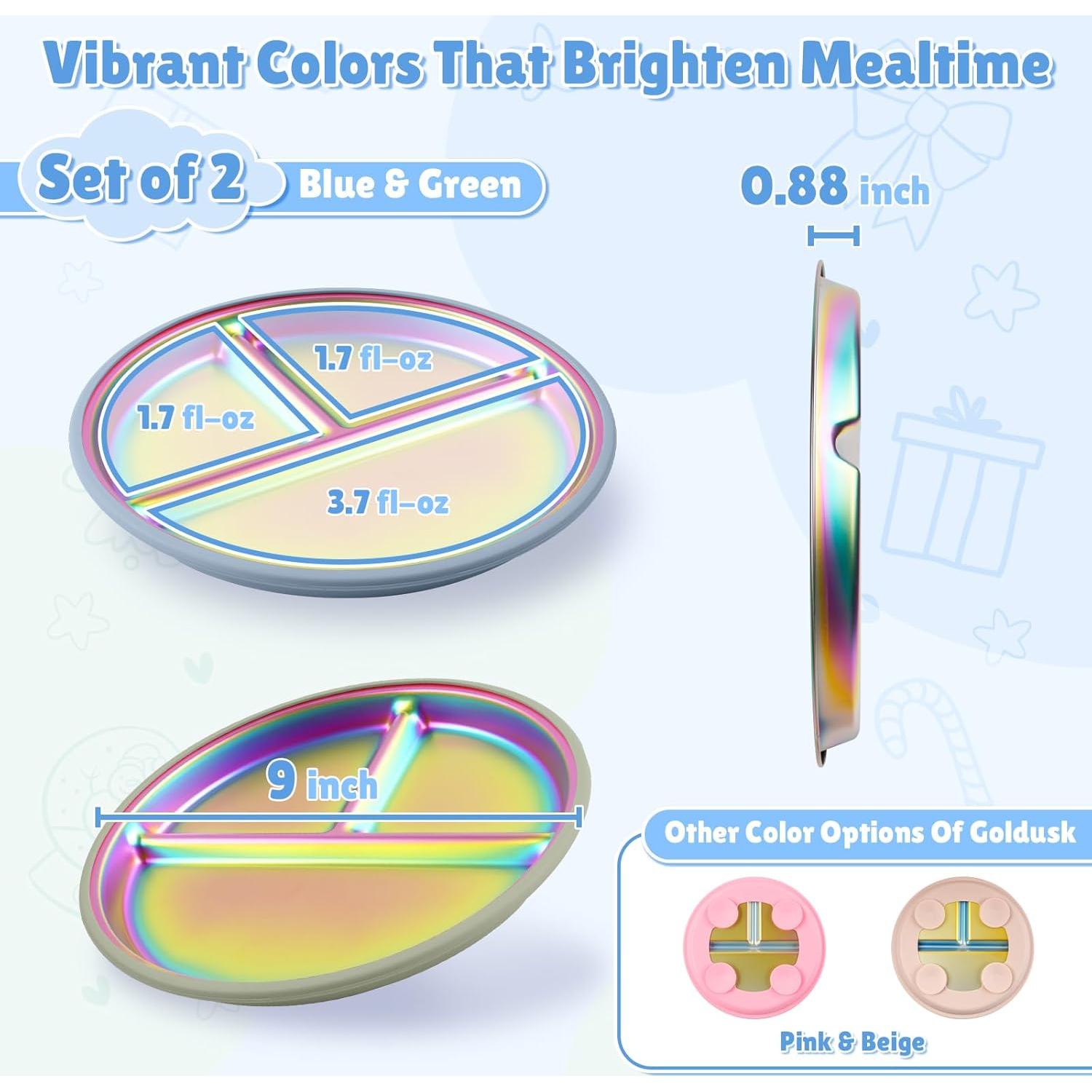 Platos para Bebés Goldusk 23 cm Acero Inoxidable Arcoíris 2pcs