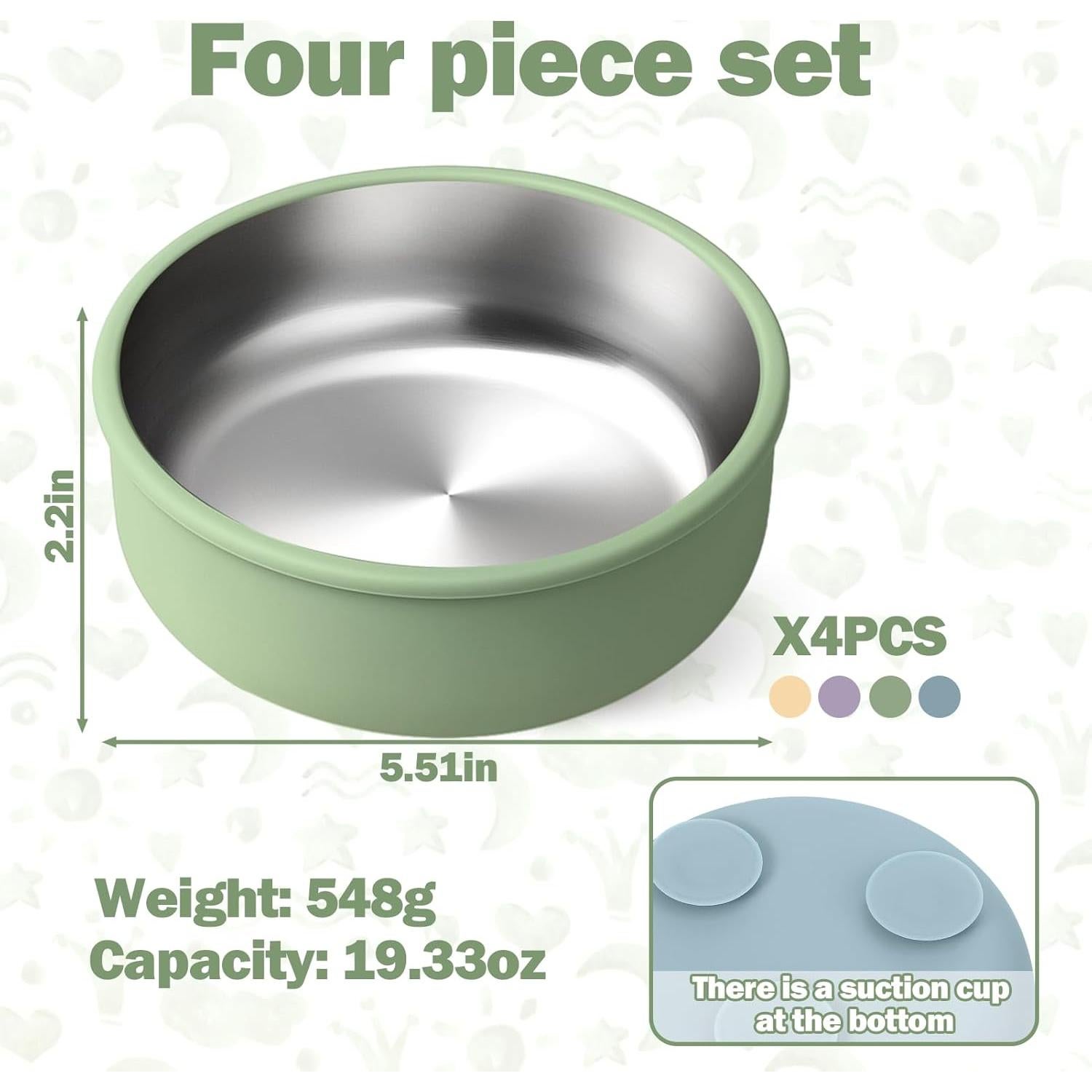 Cuencos de Acero Inoxidable y Silicona Mity Rain - 4 Piezas Antideslizantes