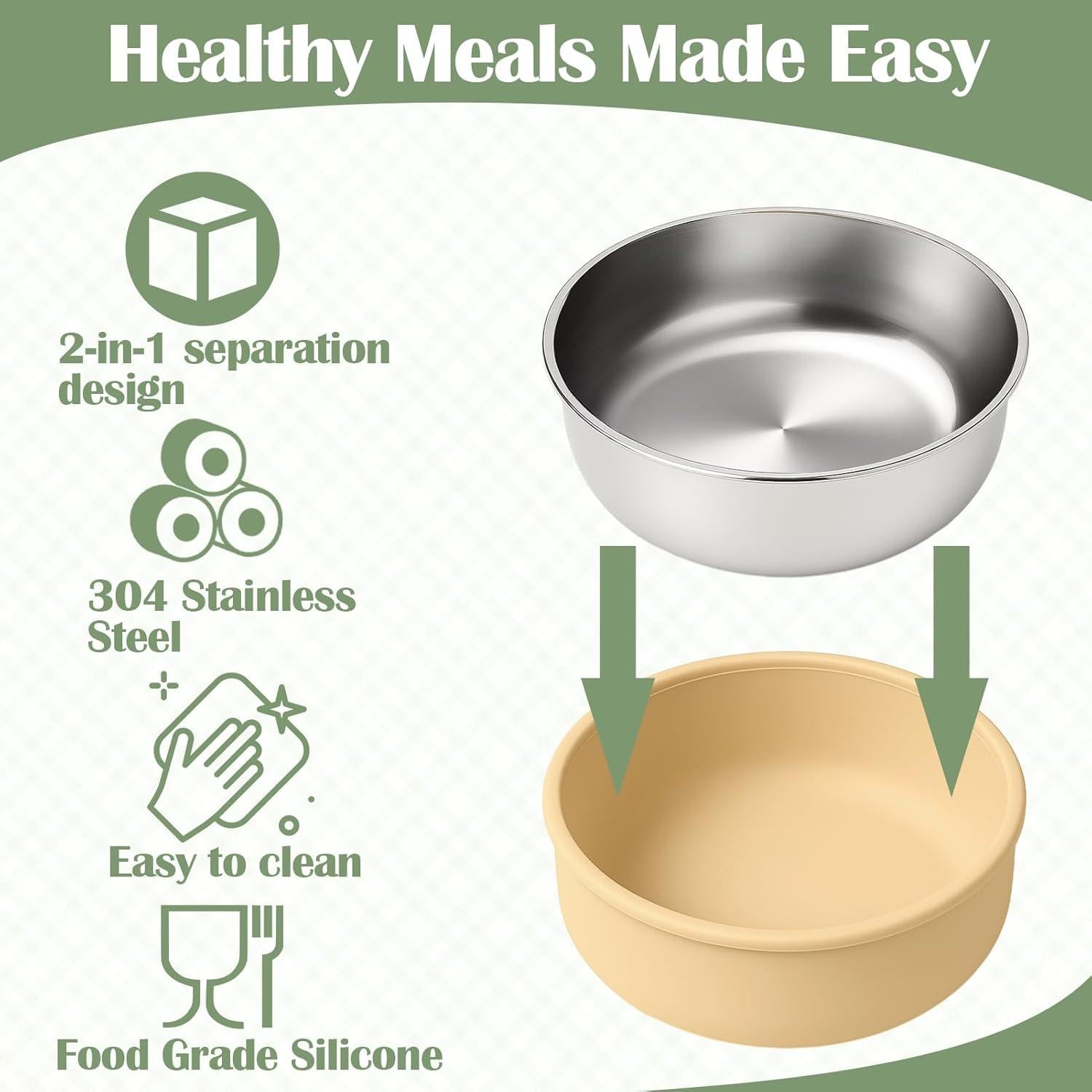 Cuencos de Acero Inoxidable y Silicona Mity Rain - 4 Piezas Antideslizantes