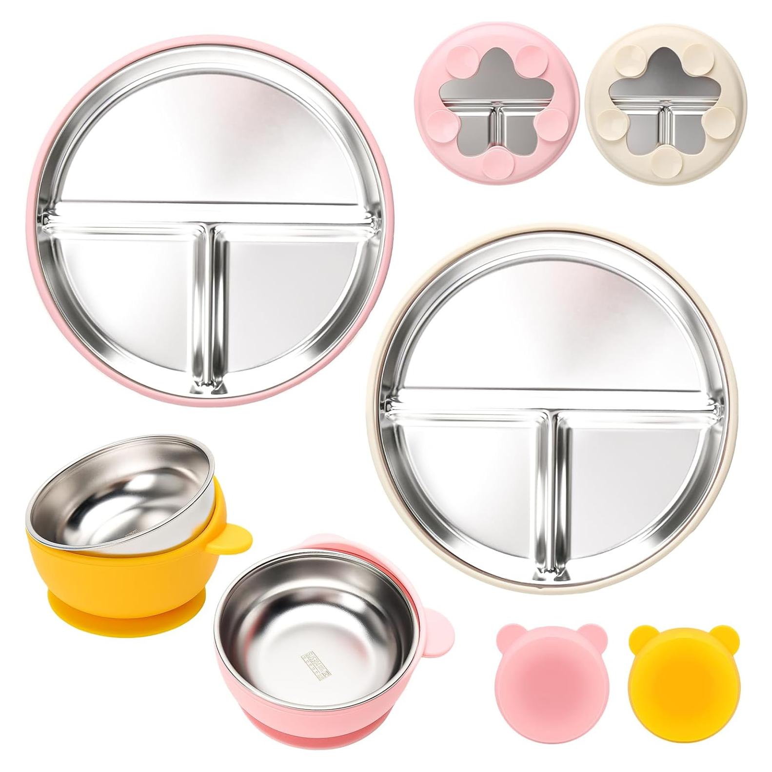 Set de Plato y Tazones de Acero Inoxidable MISSLILI 4 Unidades