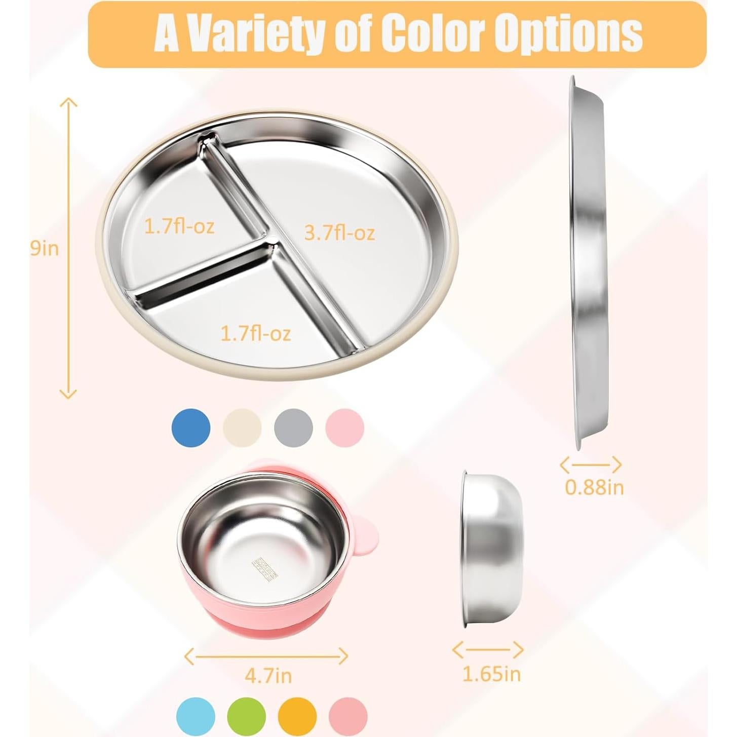 Set de Plato y Tazones de Acero Inoxidable MISSLILI 4 Unidades