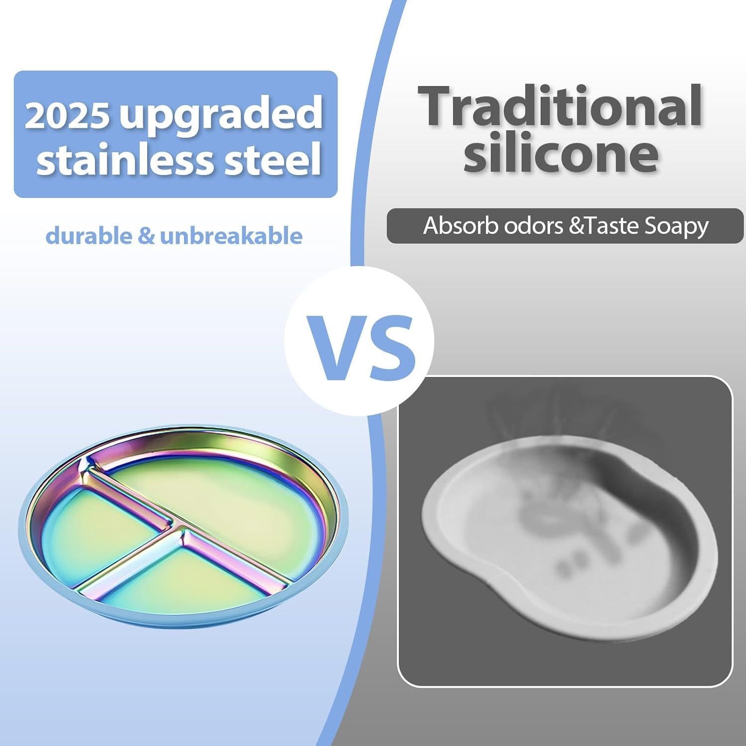 Platos de Acero Inoxidable DZDOV Arcoíris para Bebés - 3 Secciones