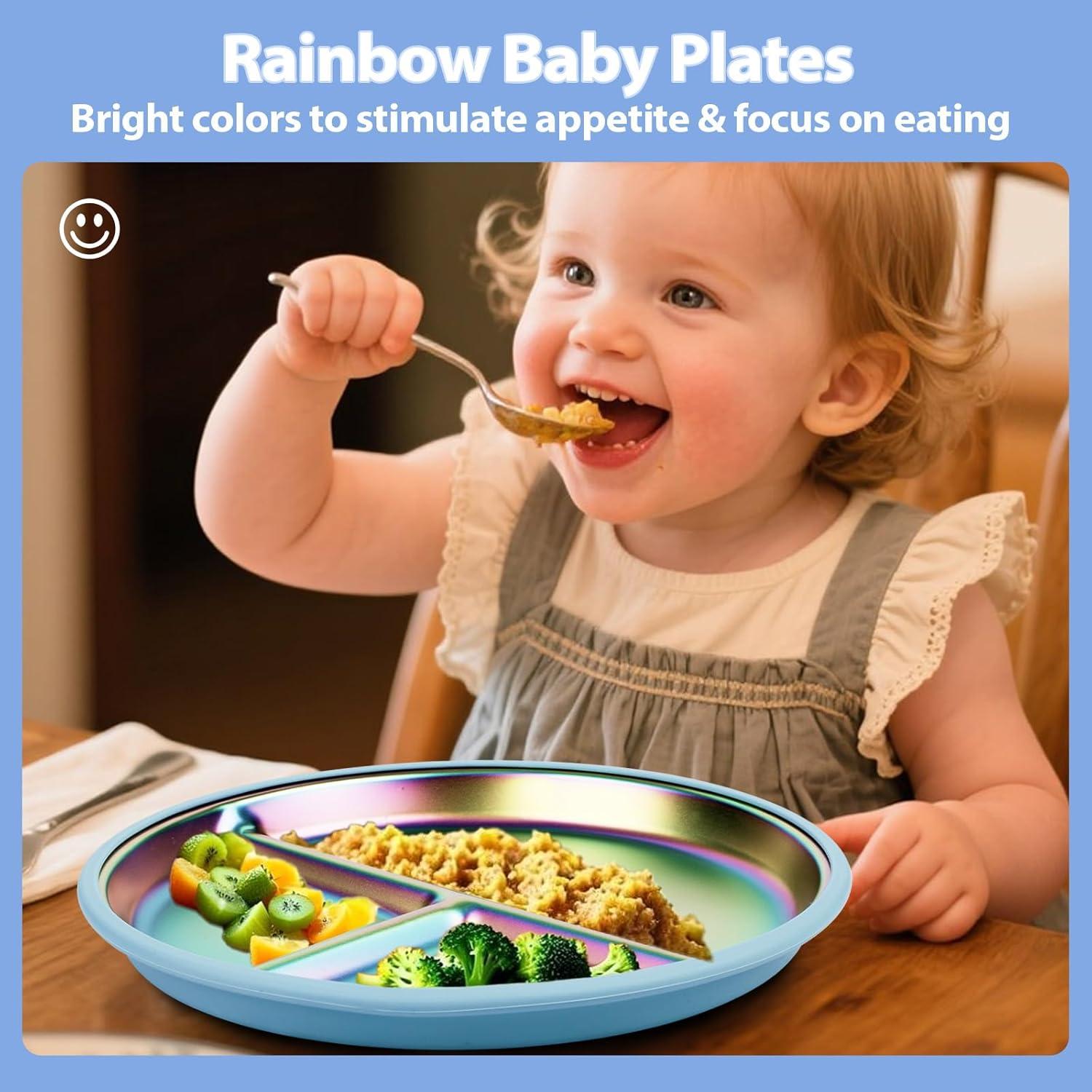 Platos de Acero Inoxidable DZDOV Arcoíris para Bebés - 3 Secciones