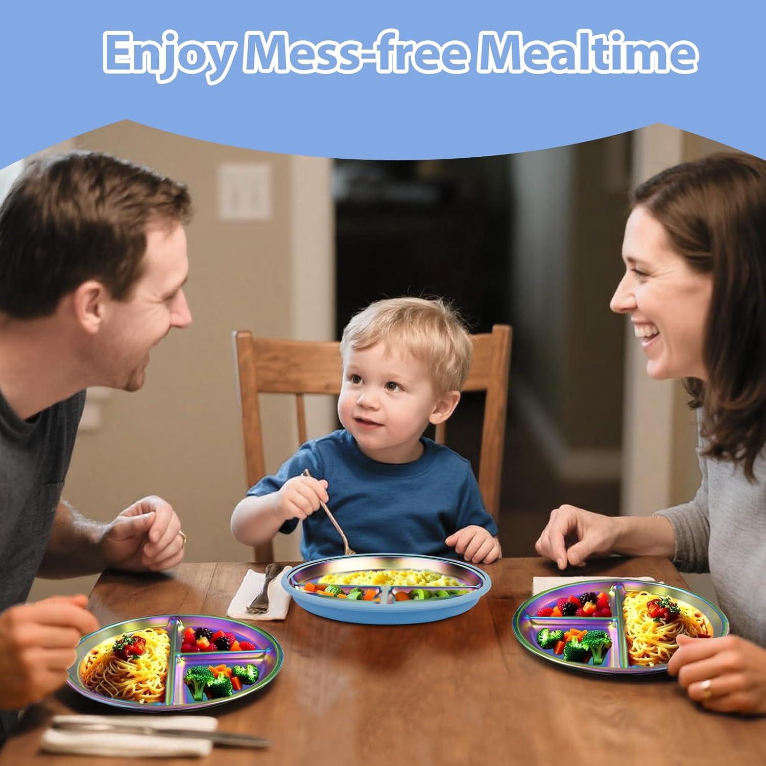 Platos de Acero Inoxidable DZDOV Arcoíris para Bebés - 3 Secciones