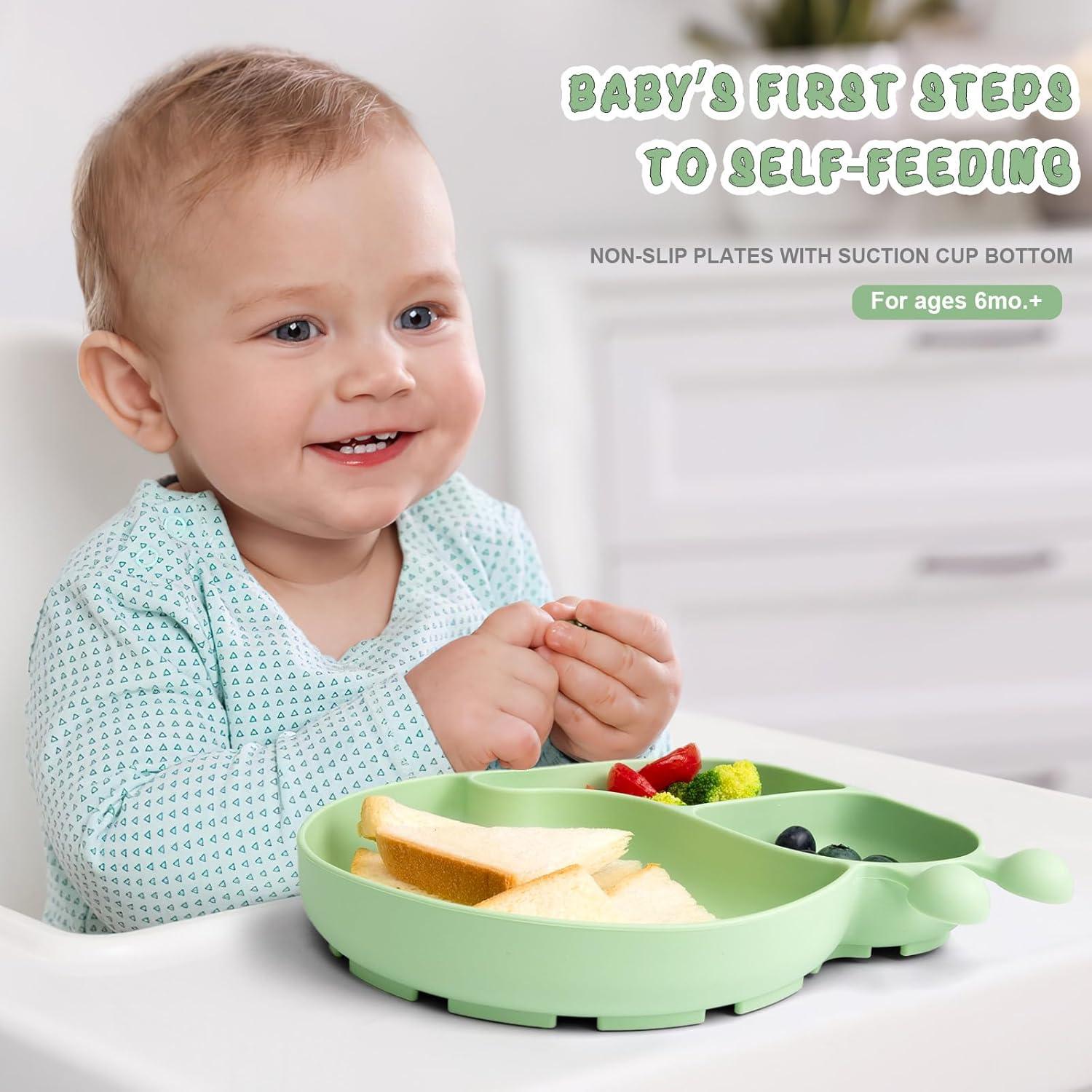 Plato de Silicona PHEENOWL Caracol Verde 3 Compartimentos