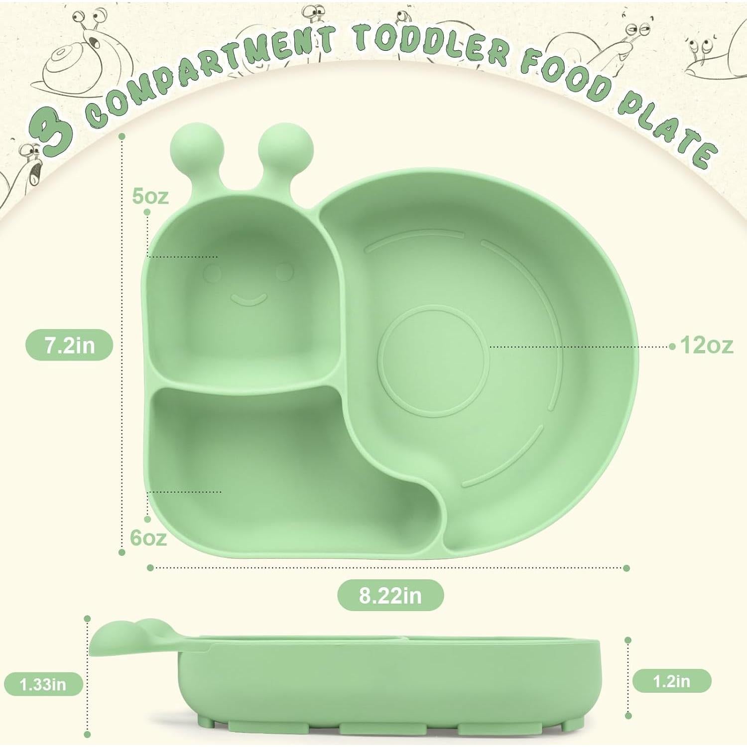 Plato de Silicona PHEENOWL Caracol Verde 3 Compartimentos