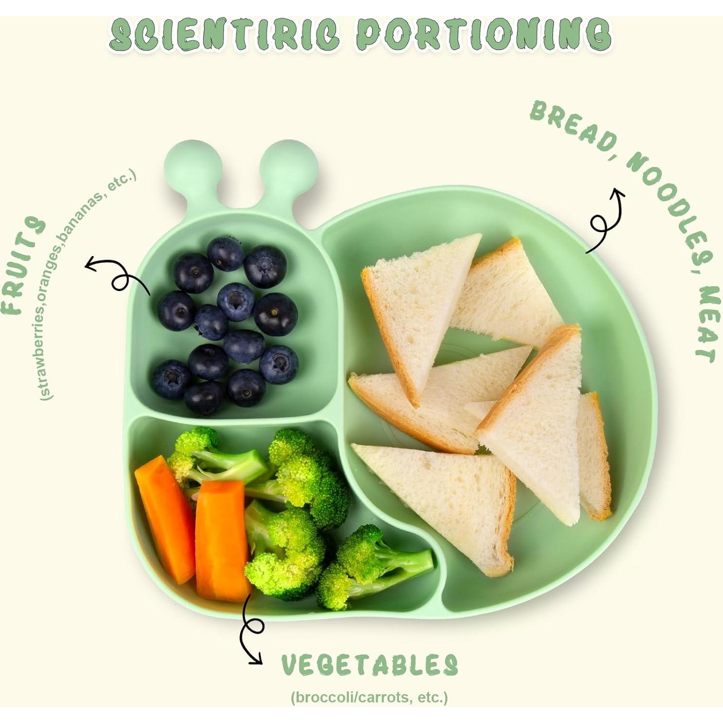 Plato de Silicona PHEENOWL Caracol Verde 3 Compartimentos