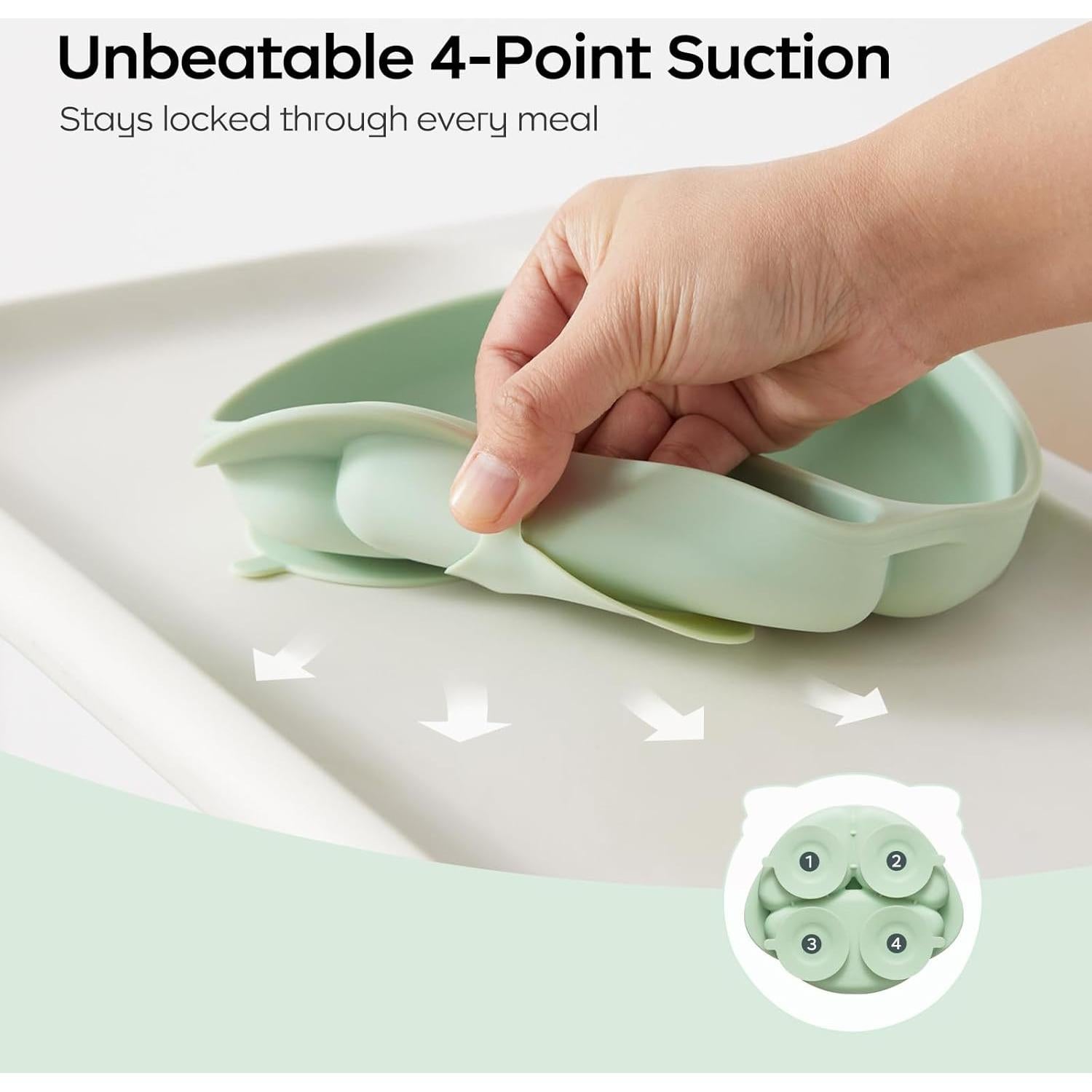 Platos de Silicona para Niños bc babycare con Tapa Verde