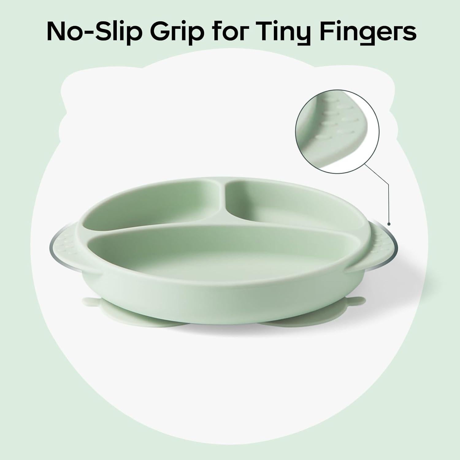 Platos de Silicona para Niños bc babycare con Tapa Verde