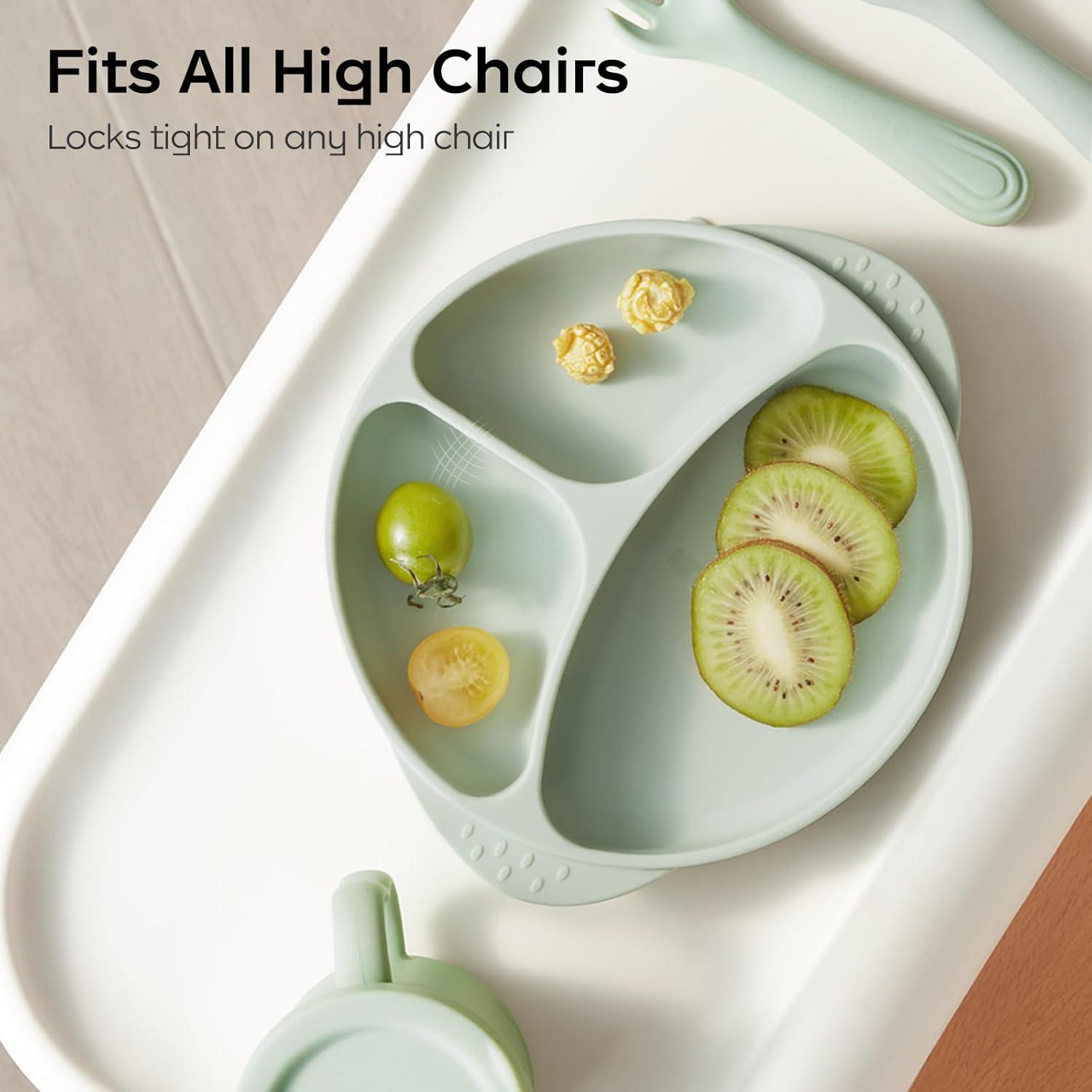 Platos de Silicona para Niños bc babycare con Tapa Verde